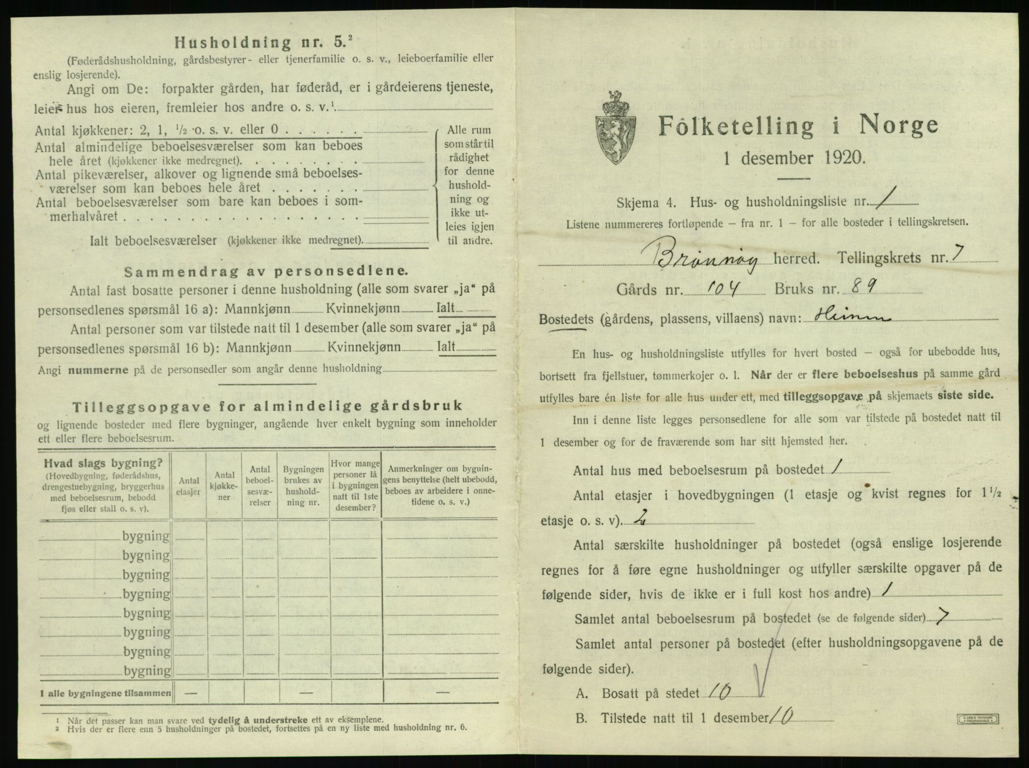 SAT, 1920 census for Brønnøy, 1920, p. 622