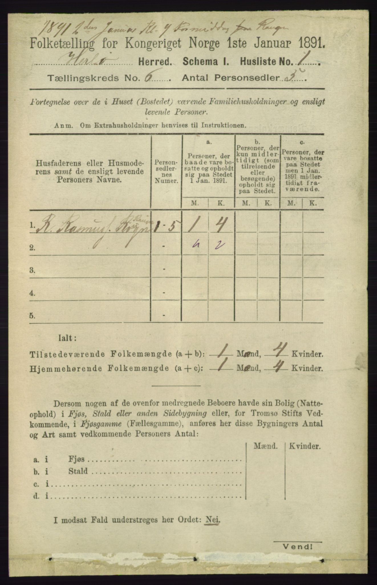 RA, 1891 census for 1258 Herdla, 1891, p. 2551
