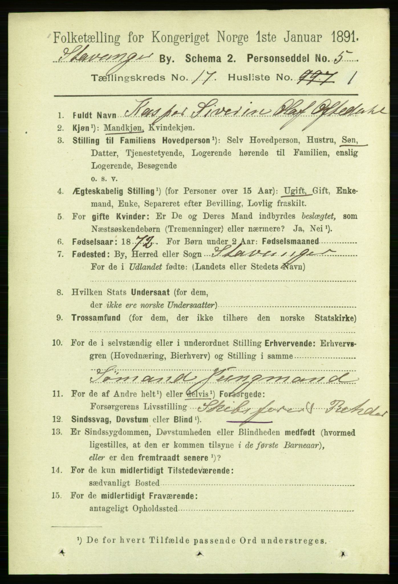 RA, 1891 census for 1103 Stavanger, 1891, p. 19820