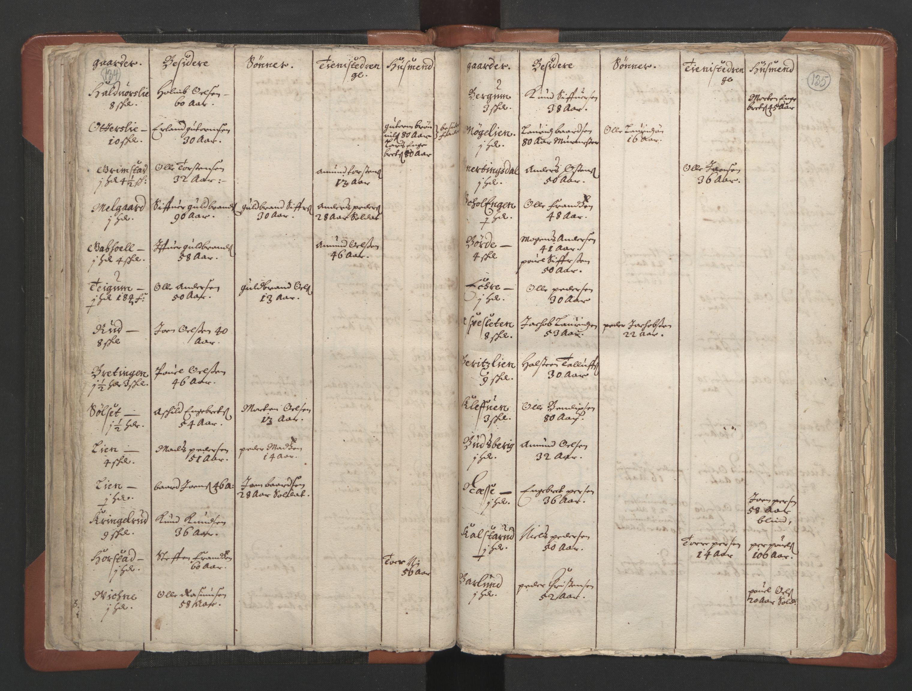 RA, Vicar's Census 1664-1666, no. 6: Gudbrandsdal deanery, 1664-1666, p. 134-135