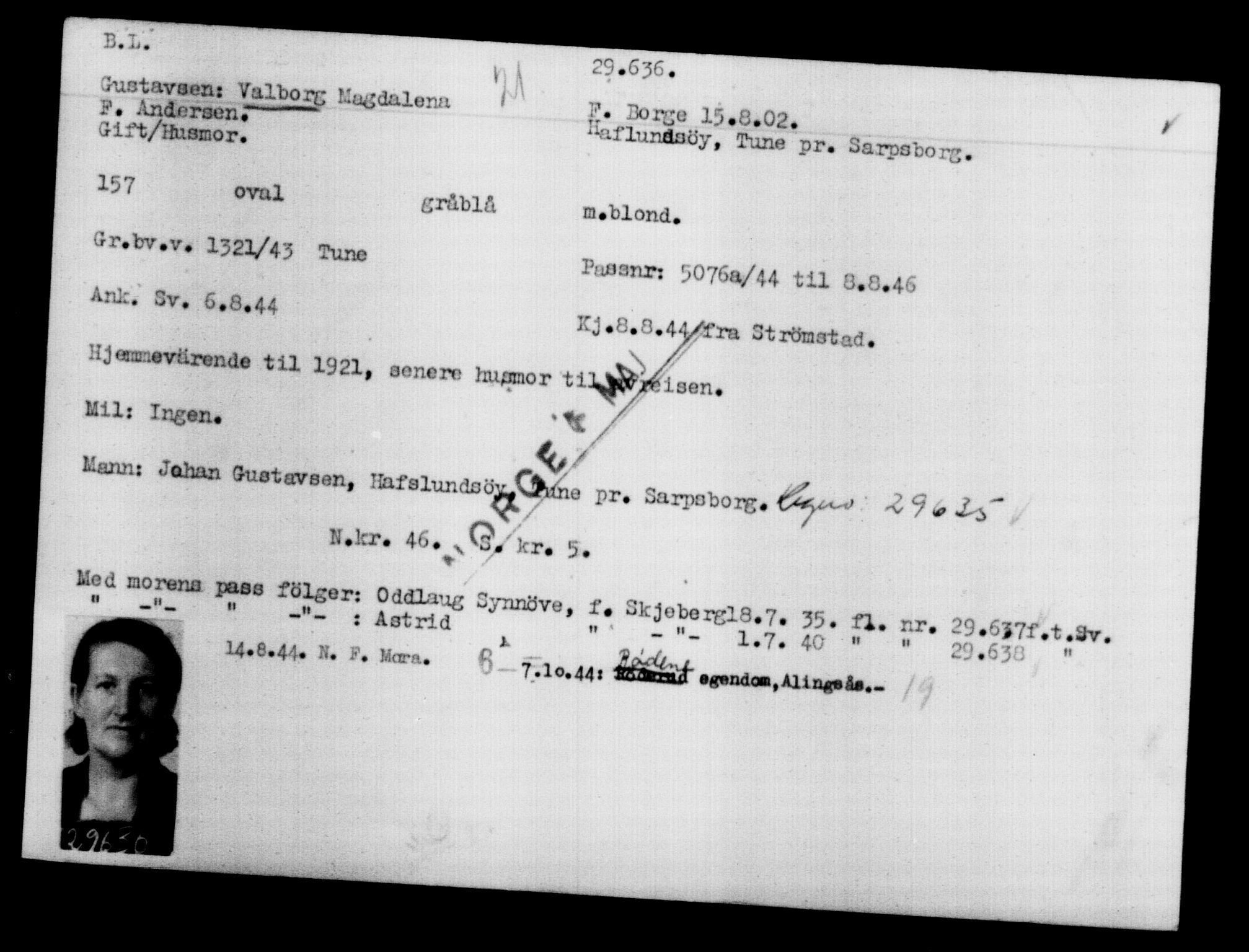 Den Kgl. Norske Legasjons Flyktningskontor, RA/S-6753/V/Va/L0012: Kjesäterkartoteket.  Flyktningenr. 28300-31566, 1940-1945, p. 1470