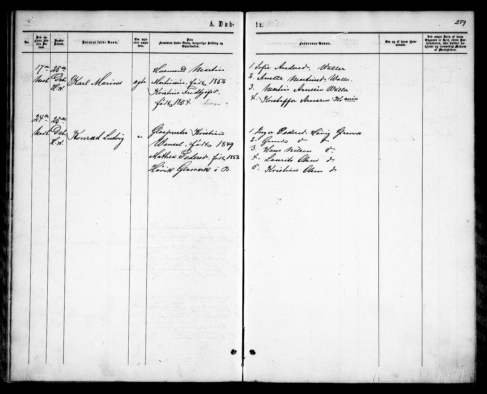 Asker prestekontor Kirkebøker, SAO/A-10256a/F/Fa/L0008: Parish register (official) no. I 8, 1865-1878, p. 279