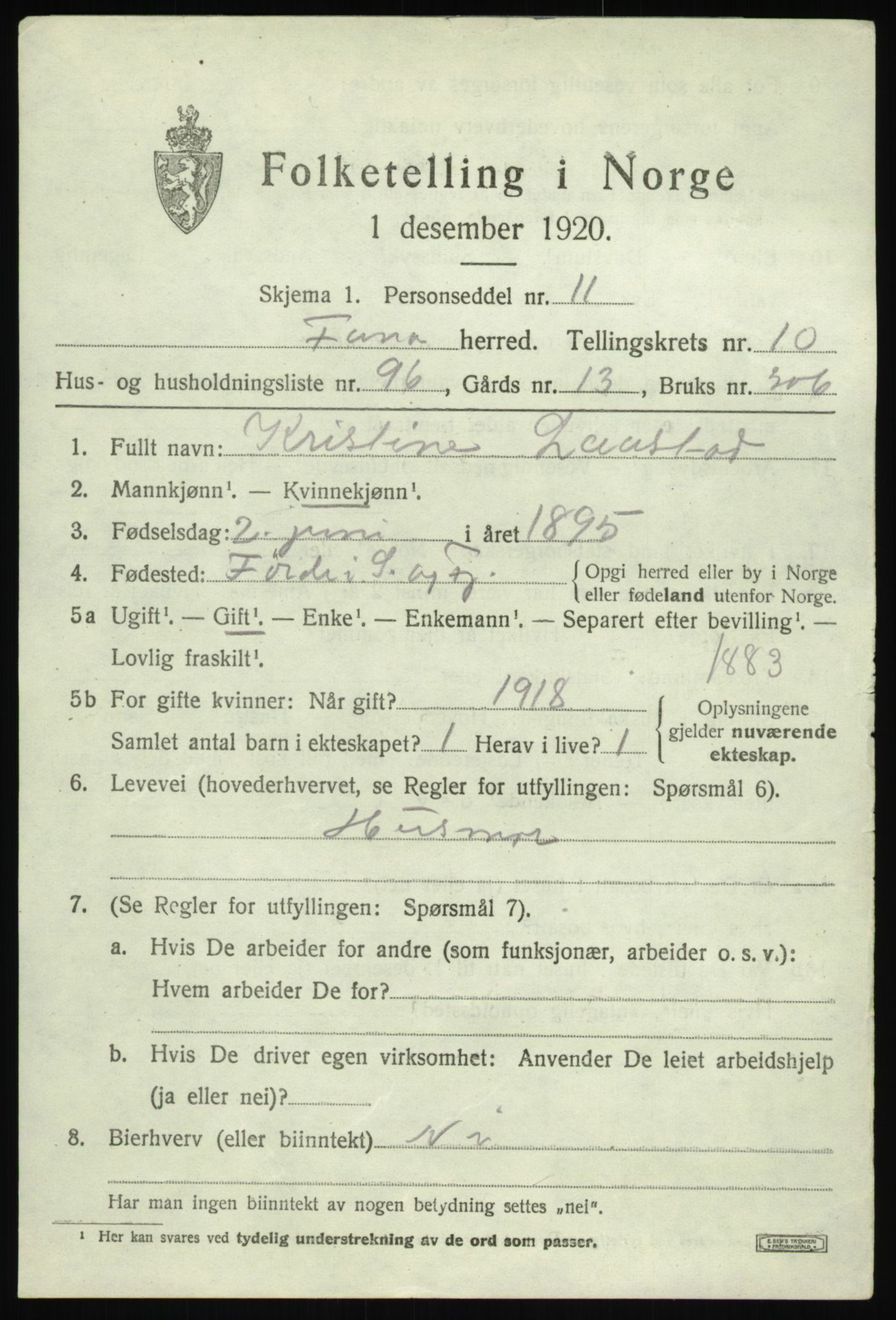 SAB, 1920 census for Fana, 1920, p. 17969