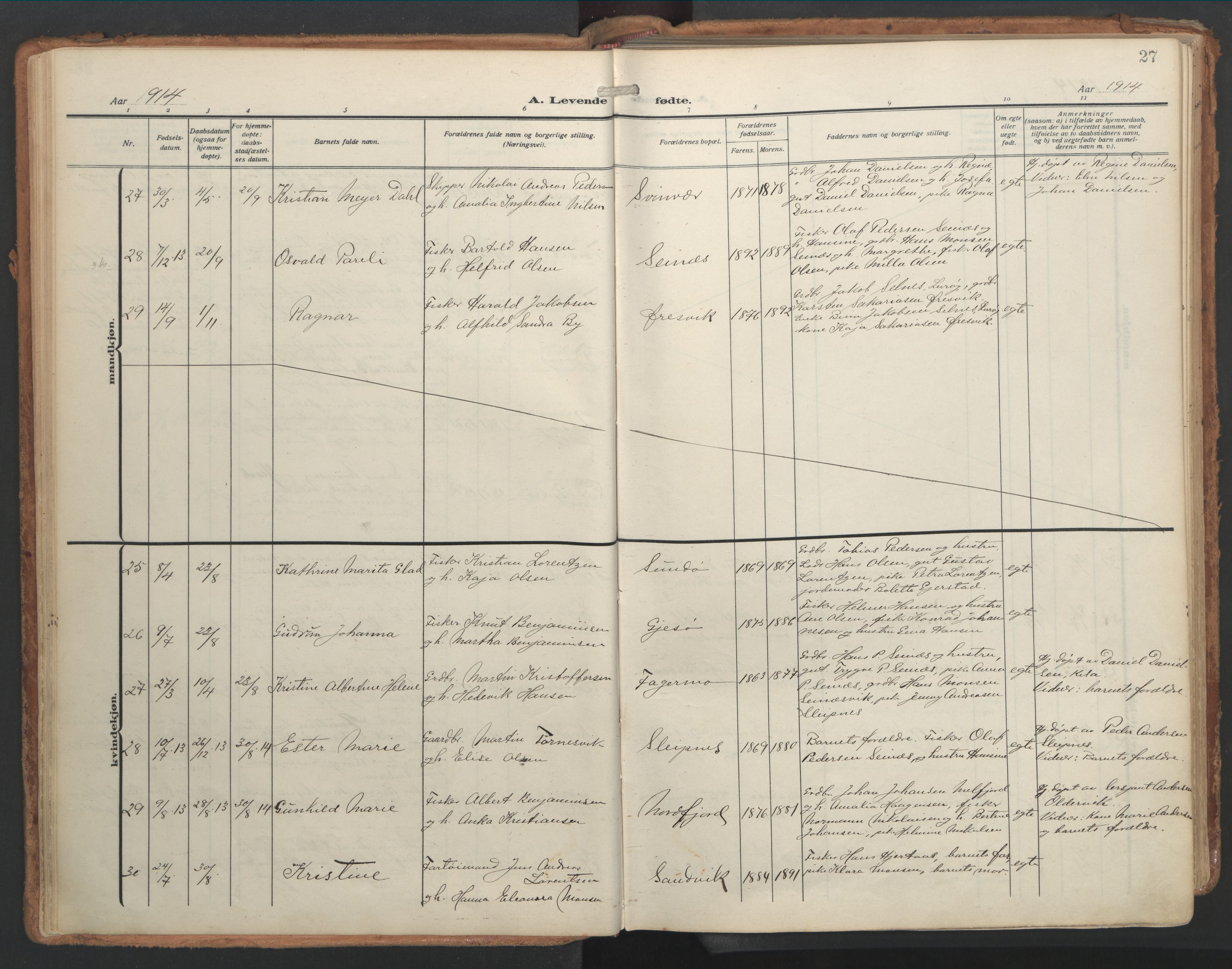 Ministerialprotokoller, klokkerbøker og fødselsregistre - Nordland, AV/SAT-A-1459/841/L0614: Parish register (official) no. 841A17, 1911-1925, p. 27