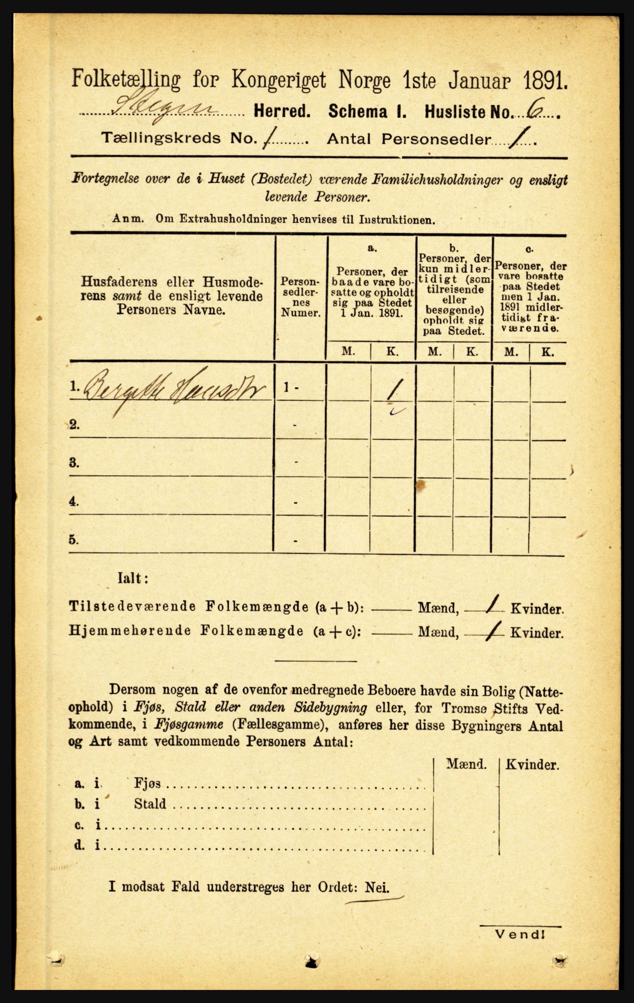 RA, 1891 census for 1848 Steigen, 1891, p. 33