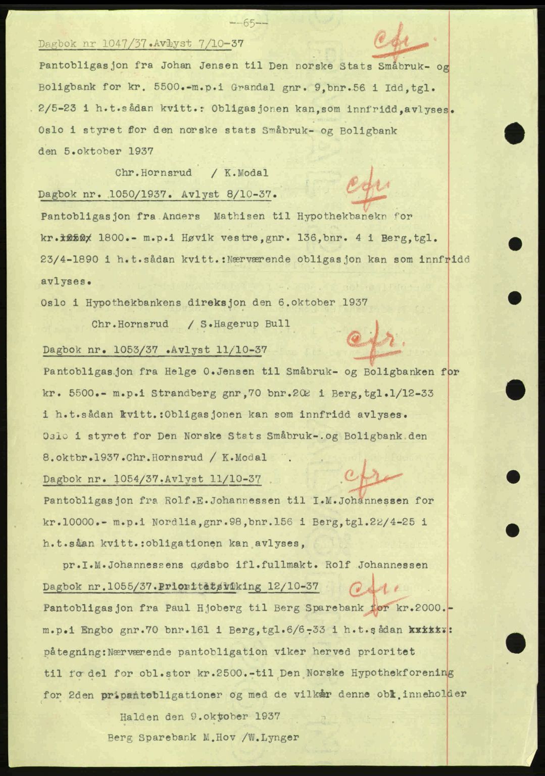 Idd og Marker sorenskriveri, AV/SAO-A-10283/G/Gb/Gbc/L0001: Mortgage book no. B1-3, 1936-1939, Diary no: : 1047/1937