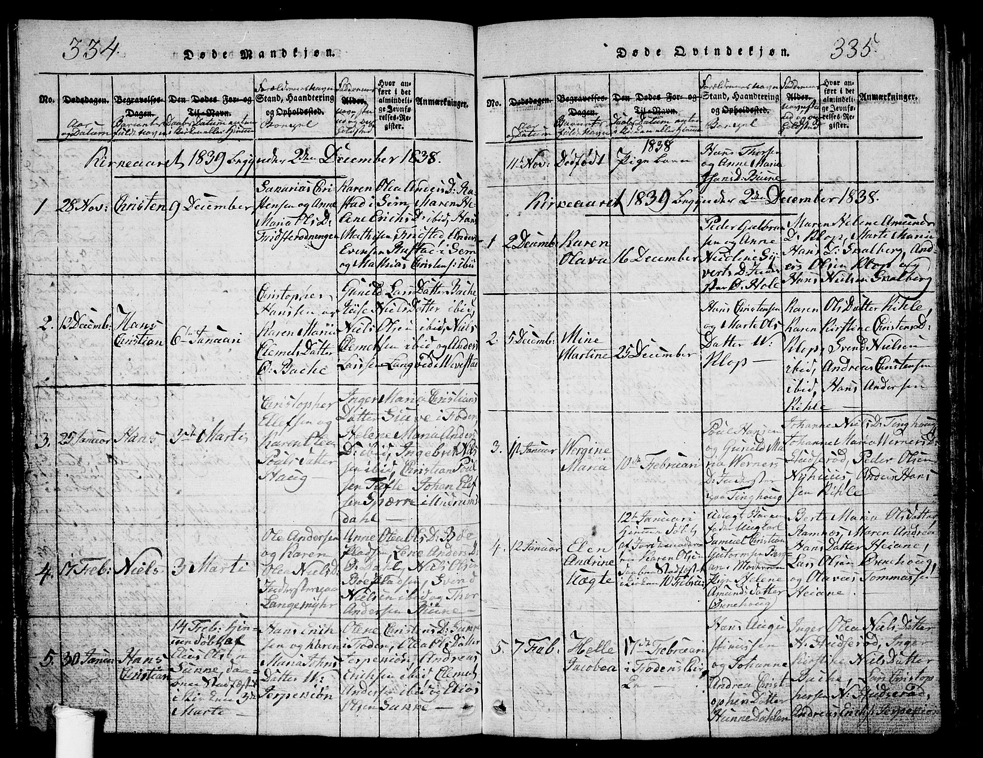 Ramnes kirkebøker, SAKO/A-314/G/Ga/L0001: Parish register (copy) no. I 1, 1813-1847, p. 334-335