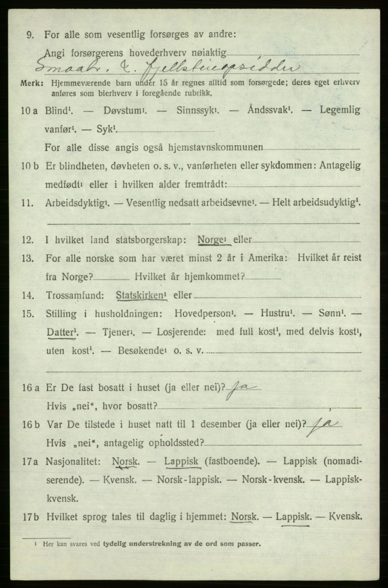 SATØ, 1920 census for Kautokeino, 1920, p. 850