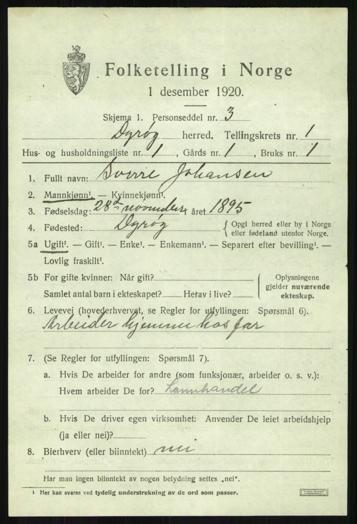 SATØ, 1920 census for Dyrøy, 1920, p. 649