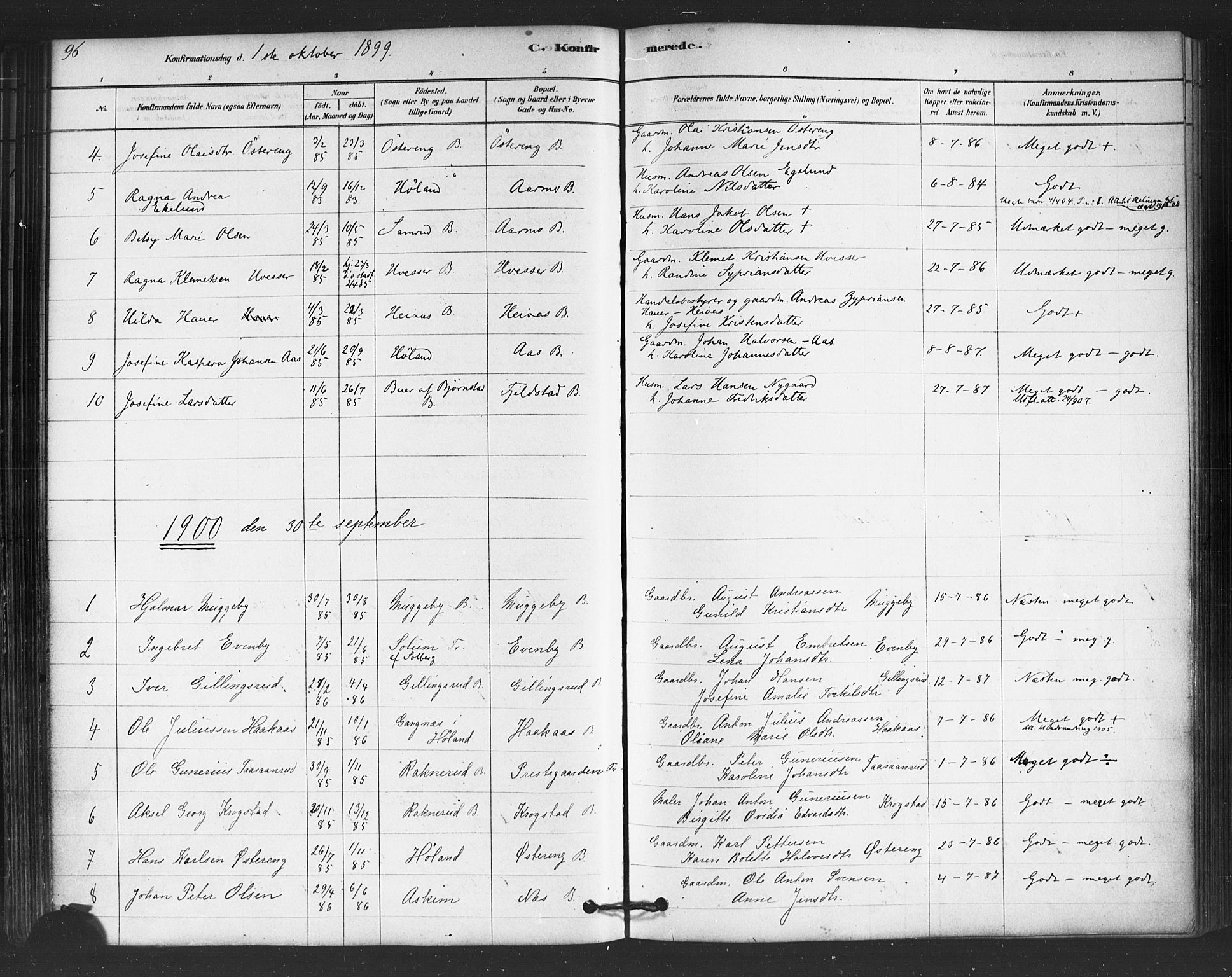 Trøgstad prestekontor Kirkebøker, AV/SAO-A-10925/F/Fb/L0001: Parish register (official) no. II 1, 1878-1902, p. 96