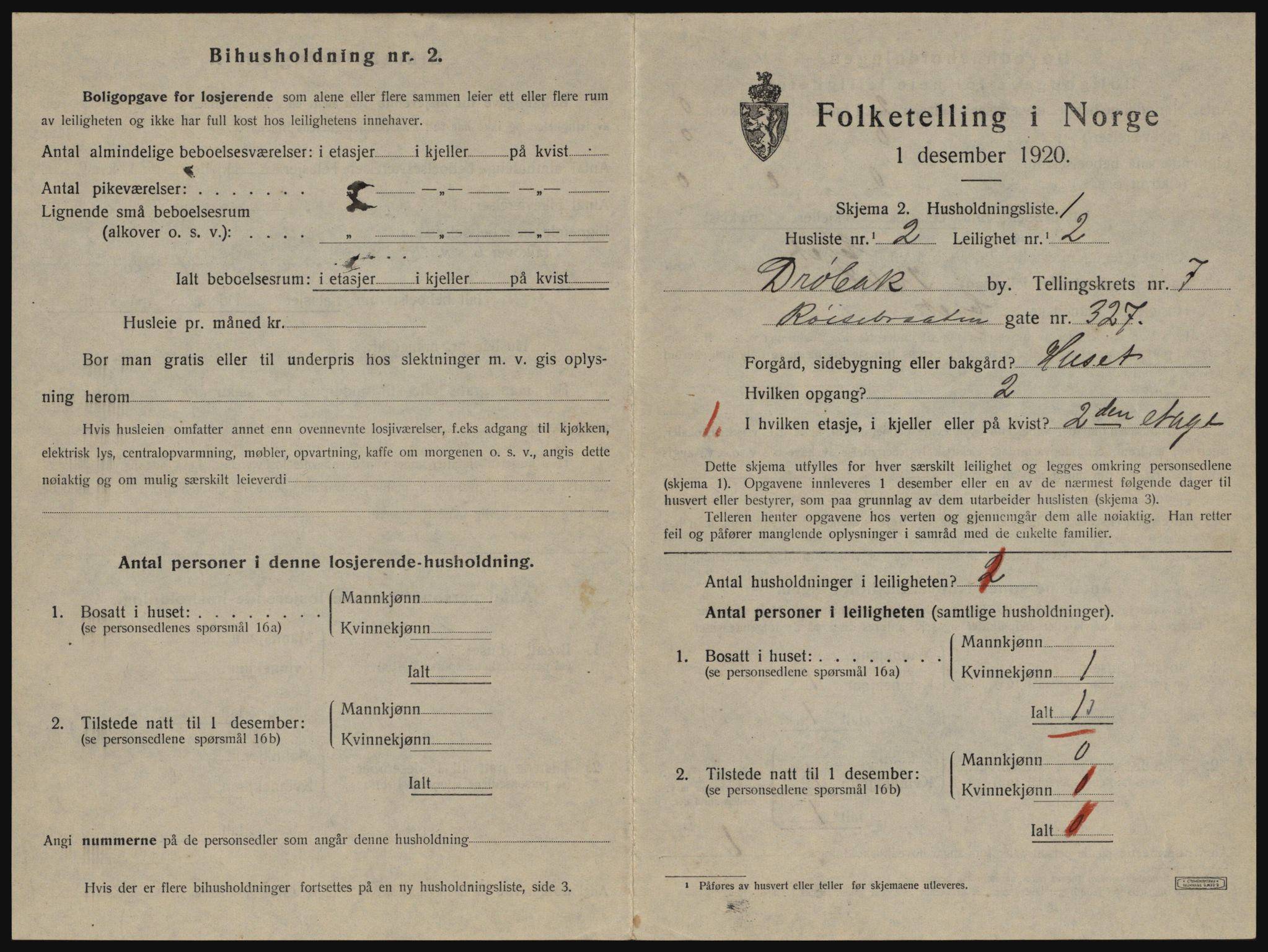 SAO, 1920 census for Drøbak, 1920, p. 1713