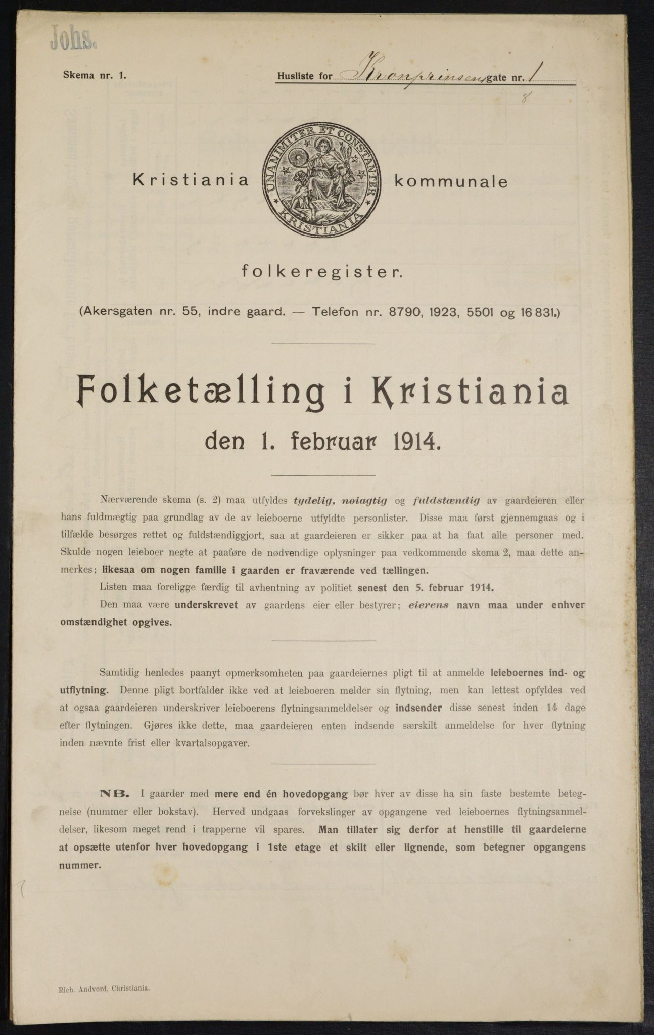 OBA, Municipal Census 1914 for Kristiania, 1914, p. 54391