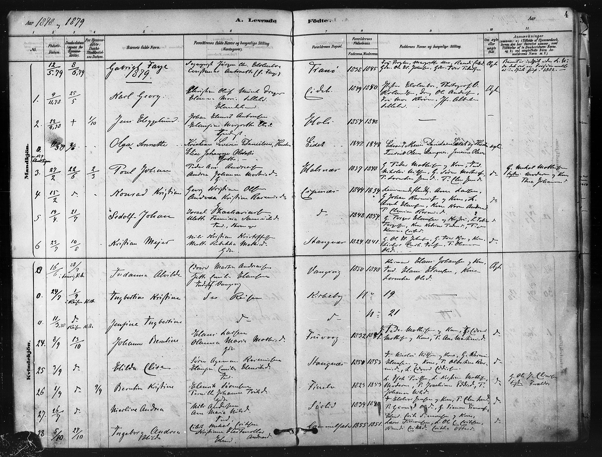 Tranøy sokneprestkontor, SATØ/S-1313/I/Ia/Iaa/L0009kirke: Parish register (official) no. 9, 1878-1904, p. 4