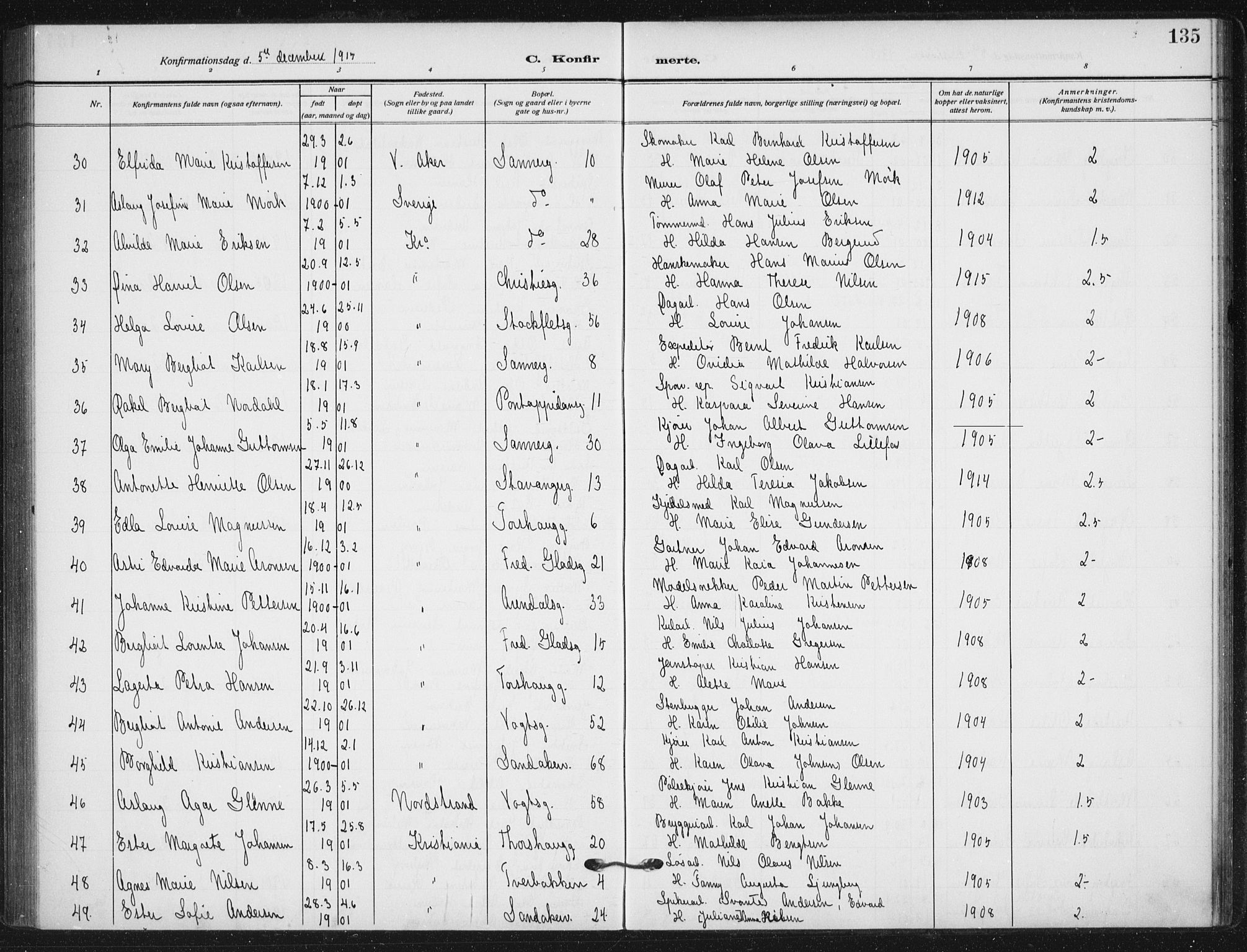 Sagene prestekontor Kirkebøker, AV/SAO-A-10796/F/L0008: Parish register (official) no. 8, 1910-1919, p. 135