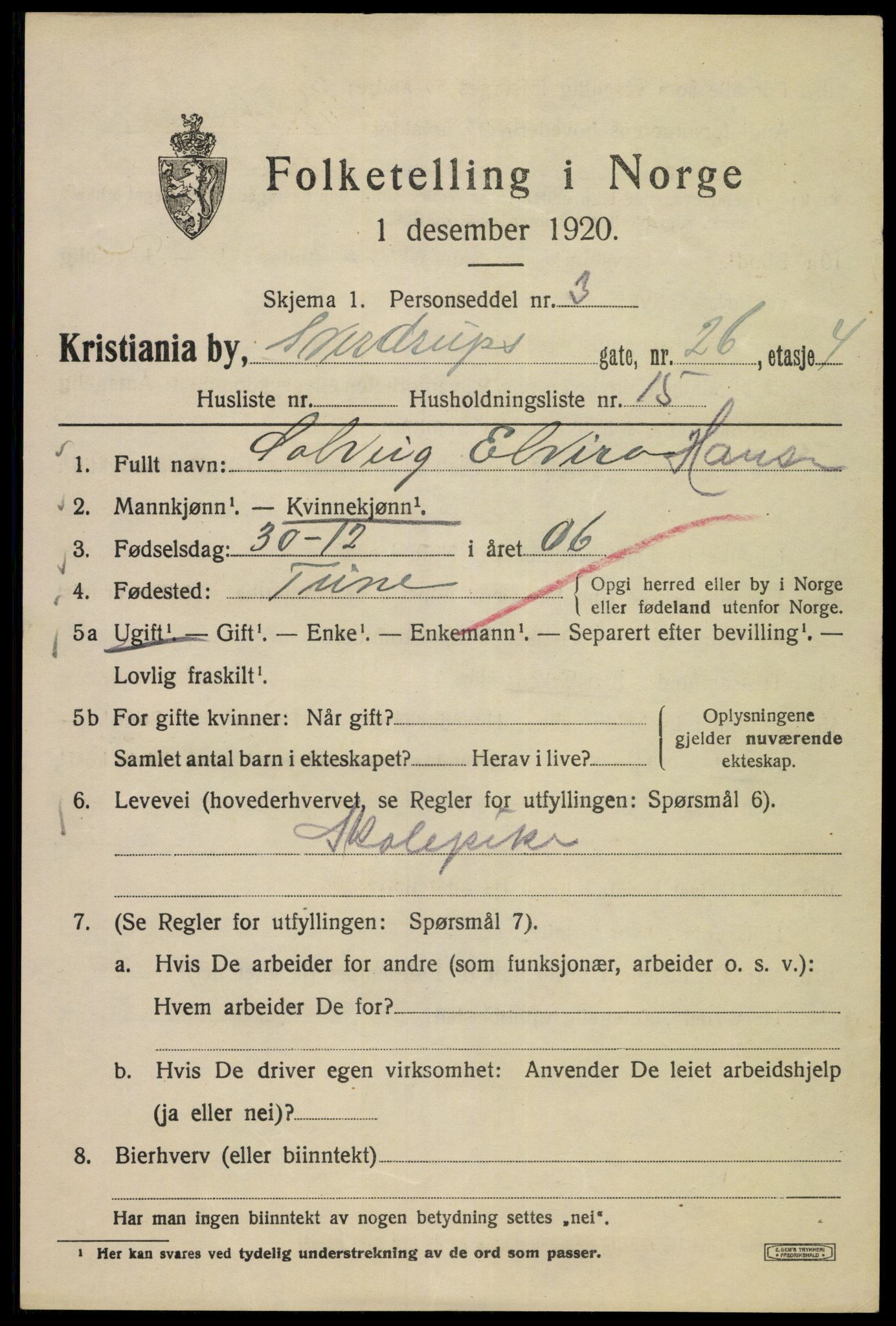 SAO, 1920 census for Kristiania, 1920, p. 558963