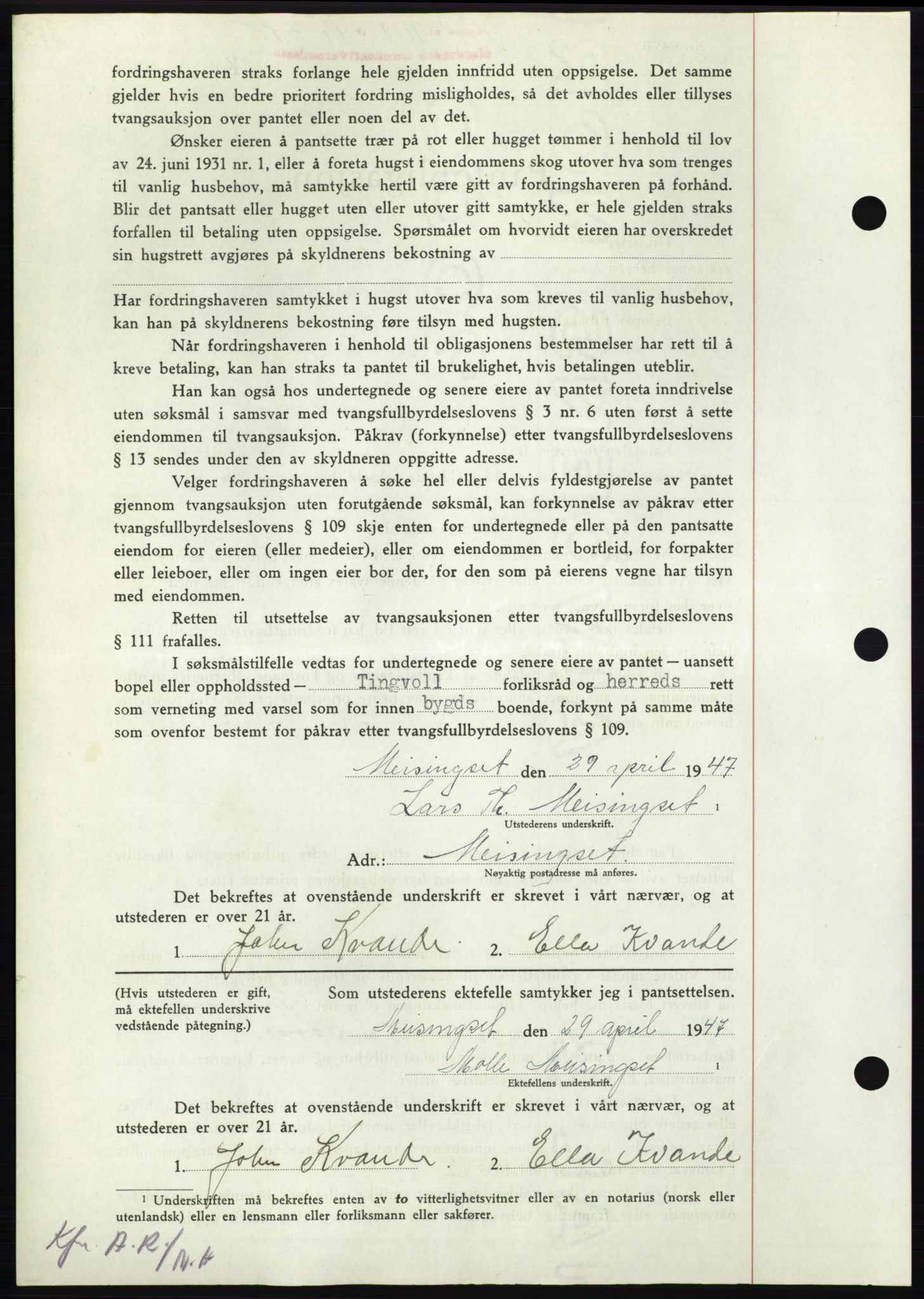 Nordmøre sorenskriveri, AV/SAT-A-4132/1/2/2Ca: Mortgage book no. B96, 1947-1947, Diary no: : 1118/1947