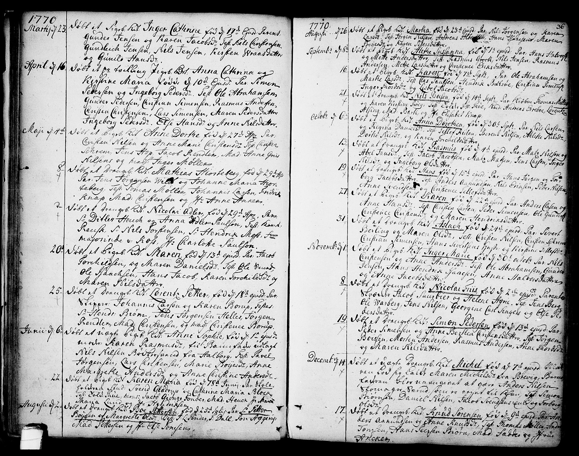 Kragerø kirkebøker, AV/SAKO-A-278/F/Fa/L0002: Parish register (official) no. 2, 1767-1802, p. 36