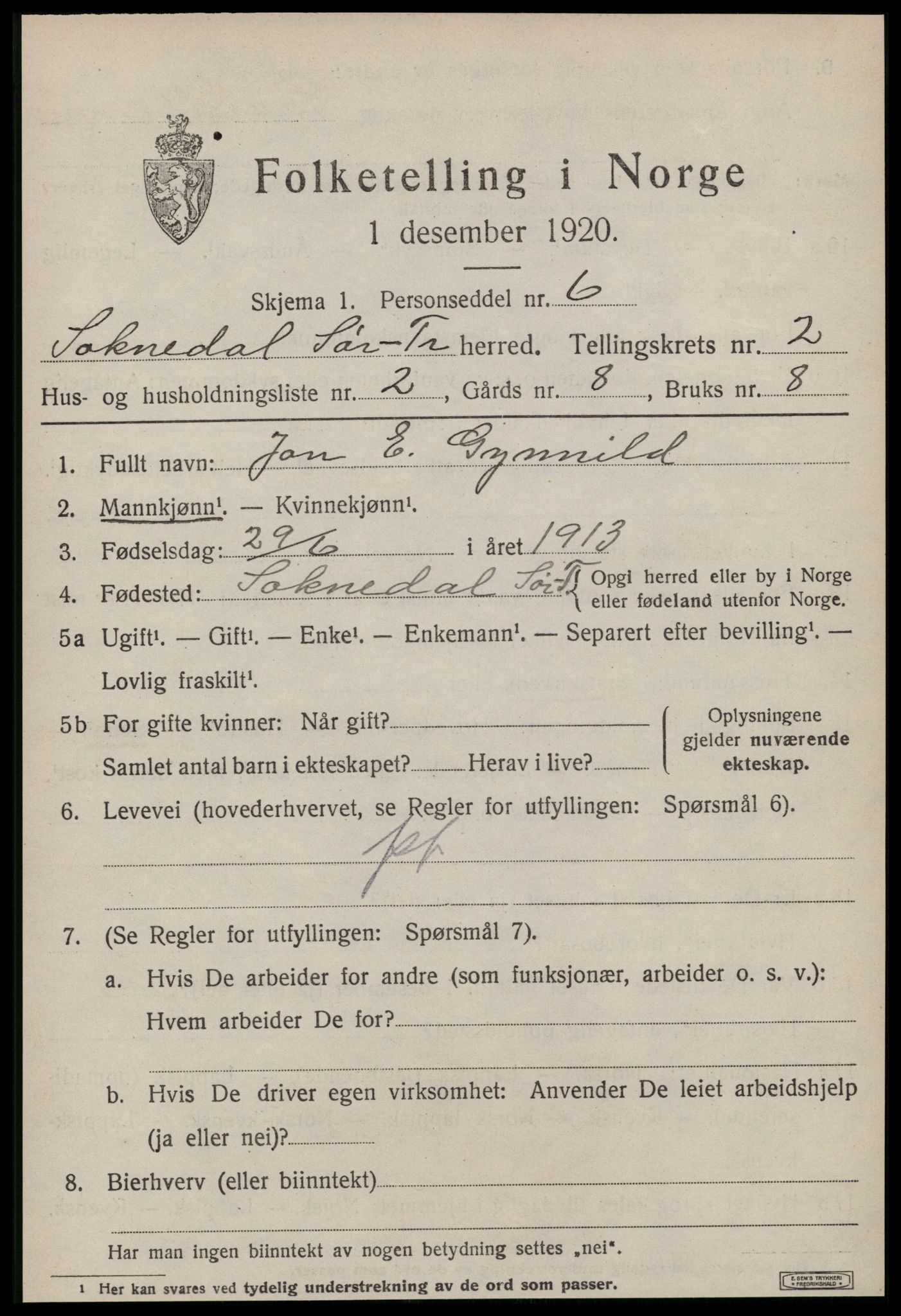 SAT, 1920 census for Soknedal, 1920, p. 1240