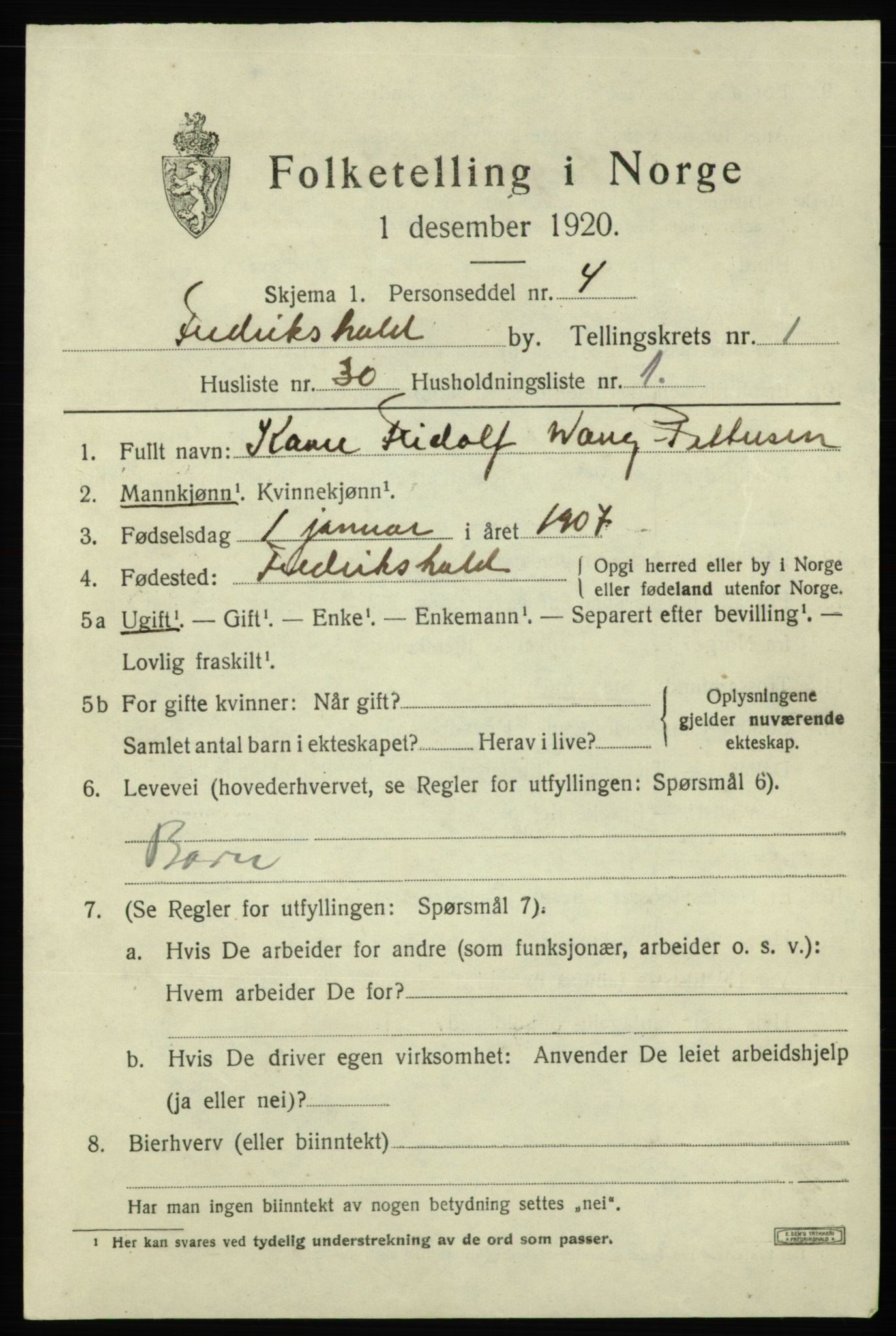 SAO, 1920 census for Fredrikshald, 1920, p. 8610