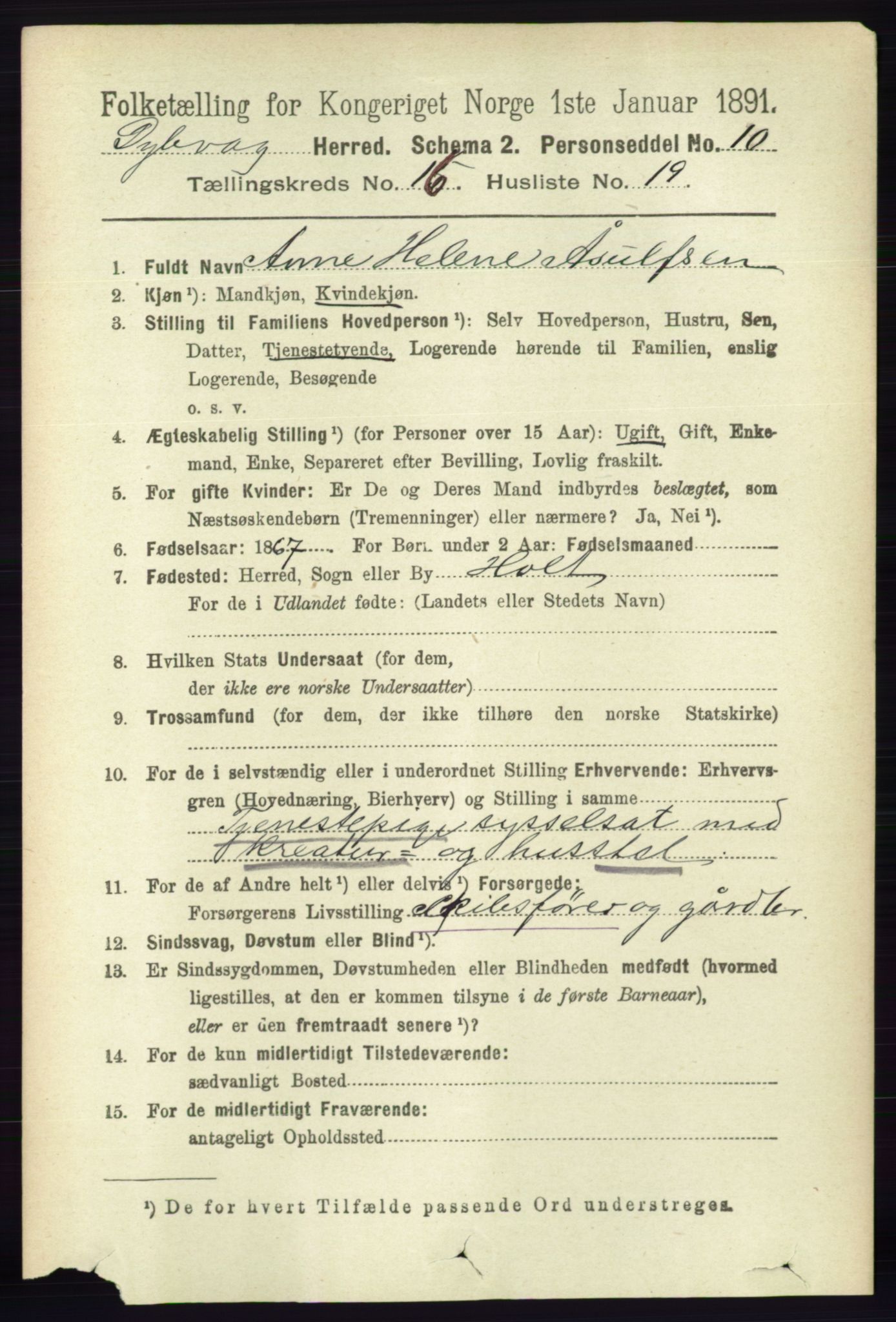 RA, 1891 census for 0915 Dypvåg, 1891, p. 6522