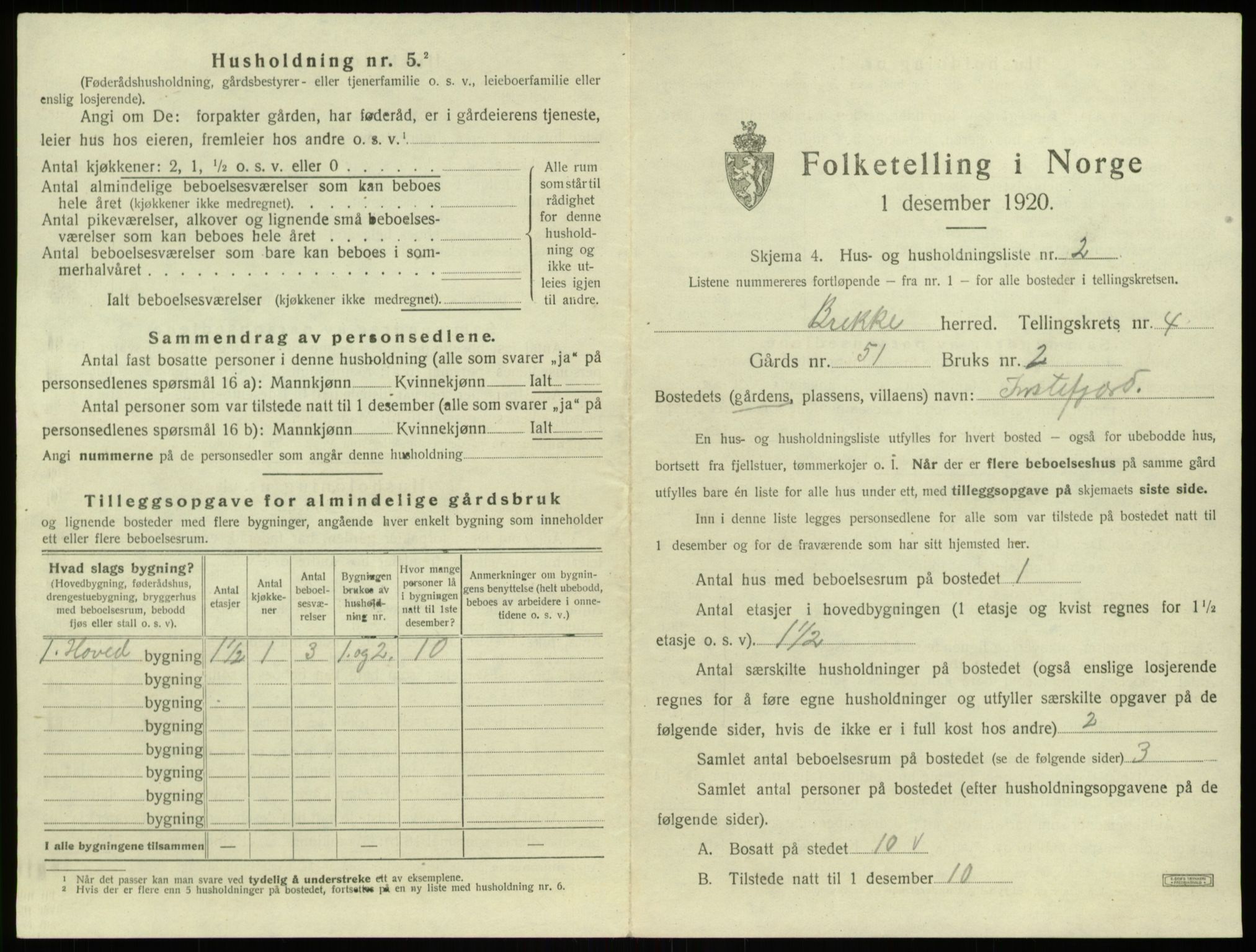 SAB, 1920 census for Brekke, 1920, p. 128