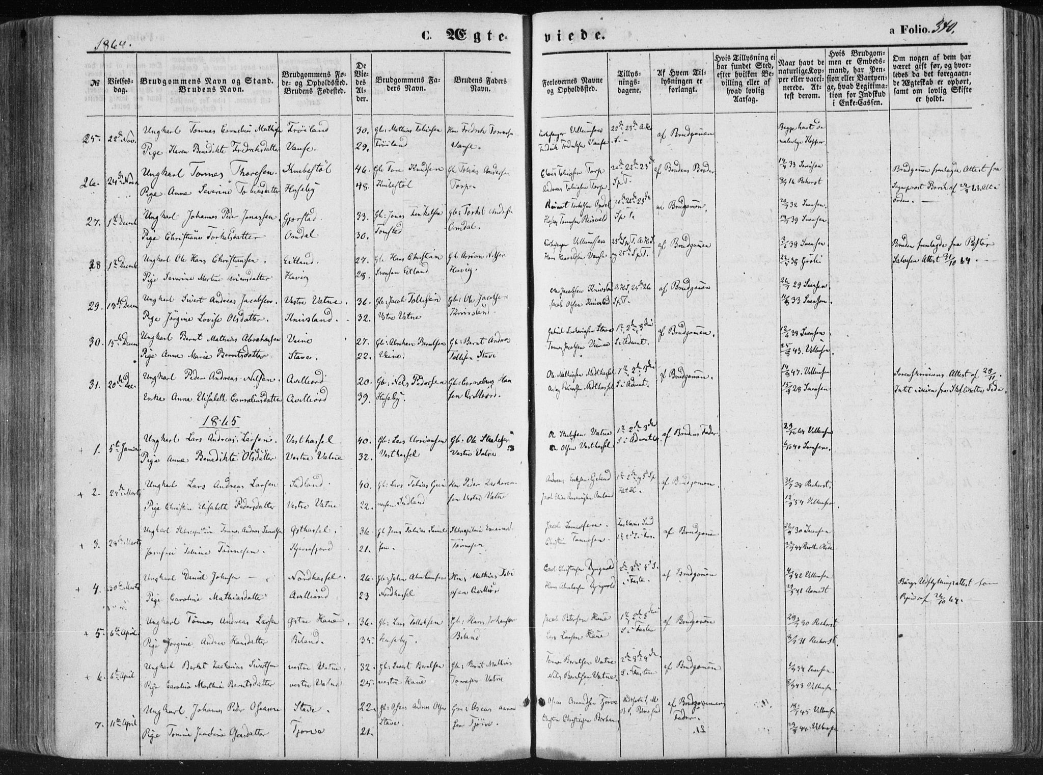 Lista sokneprestkontor, AV/SAK-1111-0027/F/Fa/L0011: Parish register (official) no. A 11, 1861-1878, p. 340