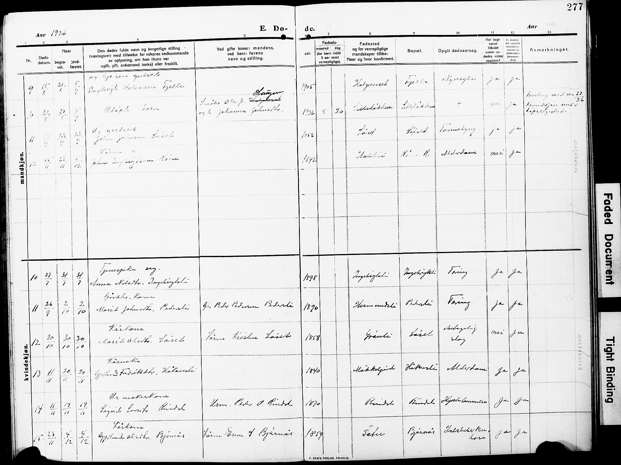 Ministerialprotokoller, klokkerbøker og fødselsregistre - Møre og Romsdal, AV/SAT-A-1454/598/L1079: Parish register (copy) no. 598C04, 1909-1927, p. 277