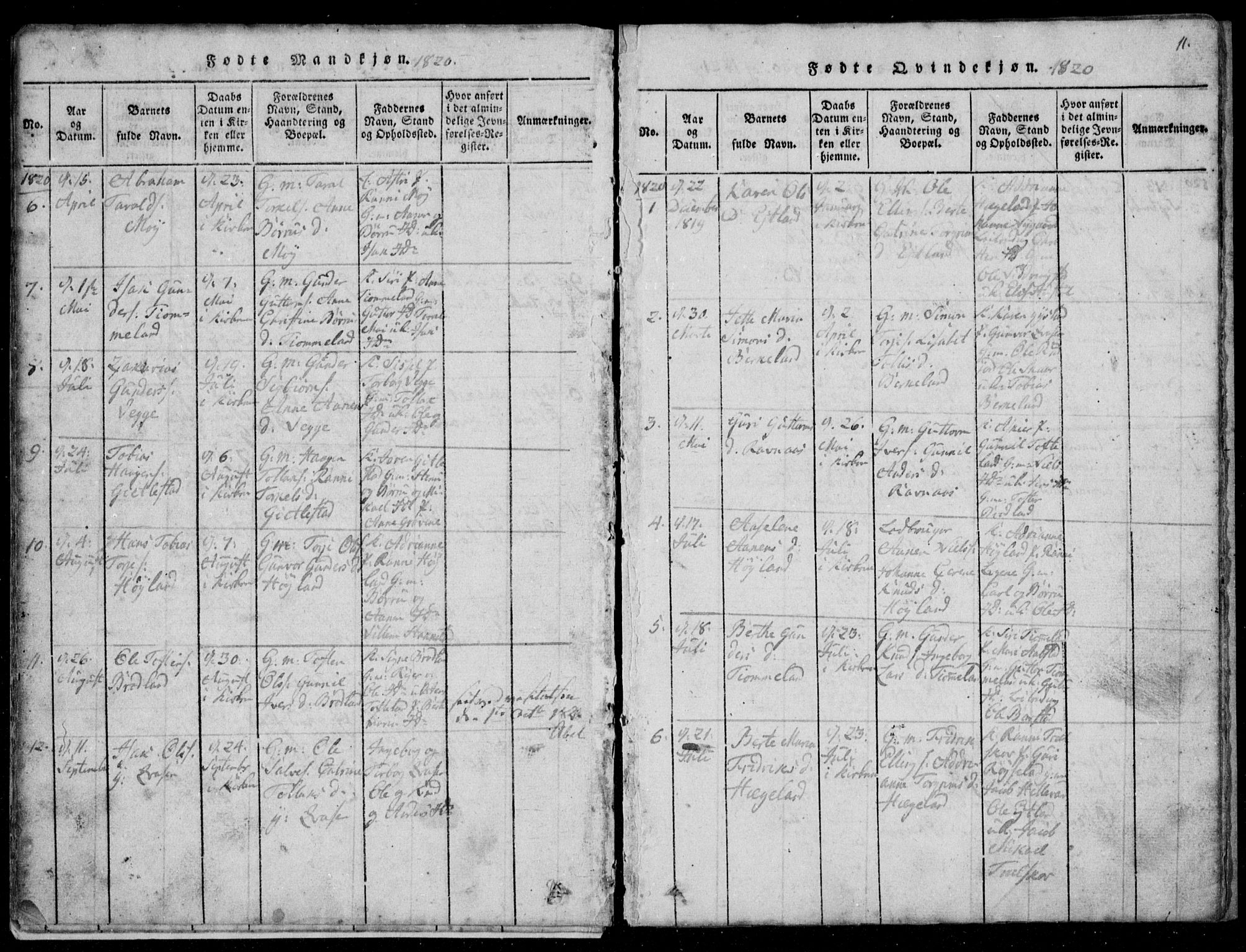 Lyngdal sokneprestkontor, AV/SAK-1111-0029/F/Fb/Fbb/L0001: Parish register (copy) no. B 1, 1816-1900, p. 11