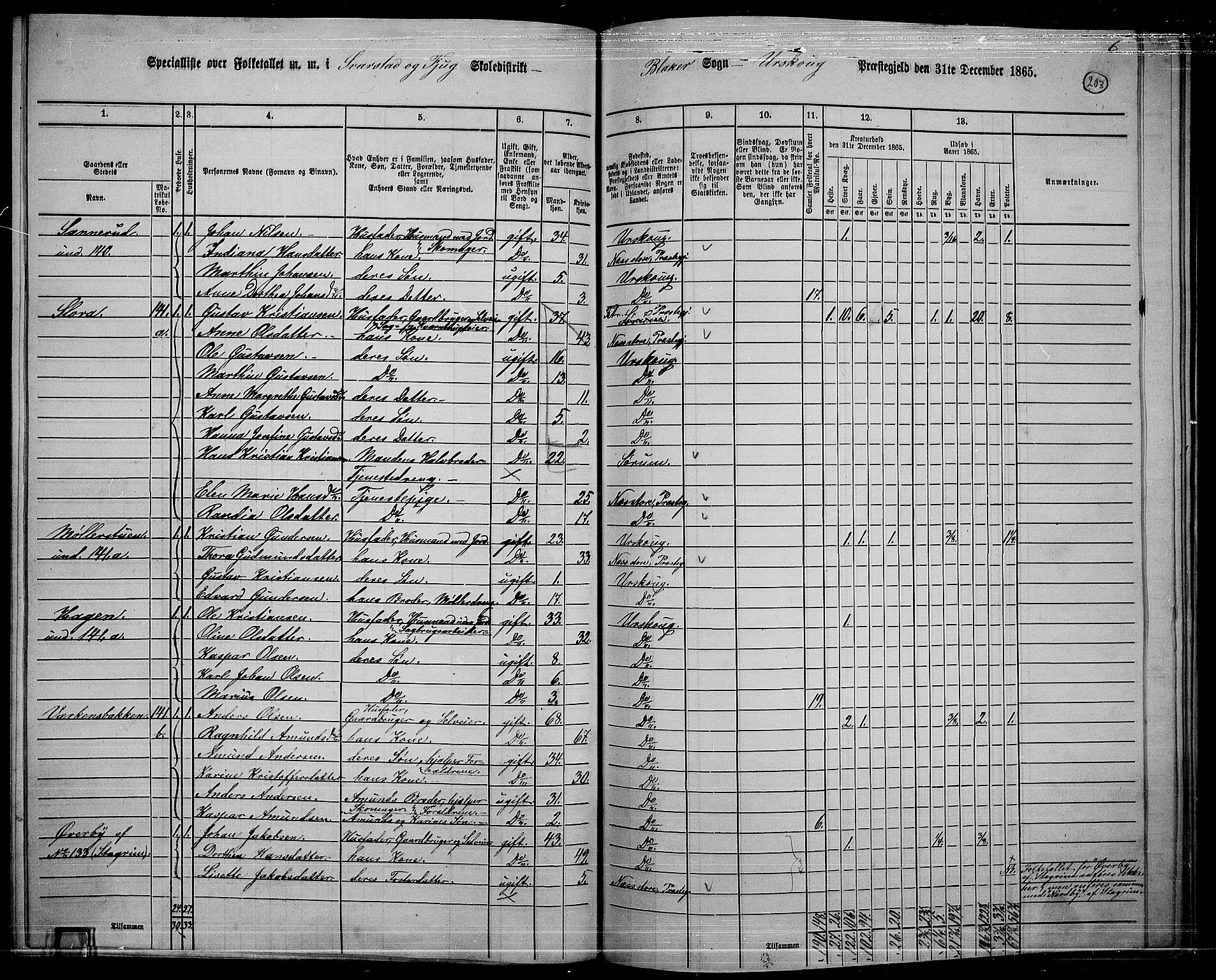 RA, 1865 census for Aurskog, 1865, p. 187