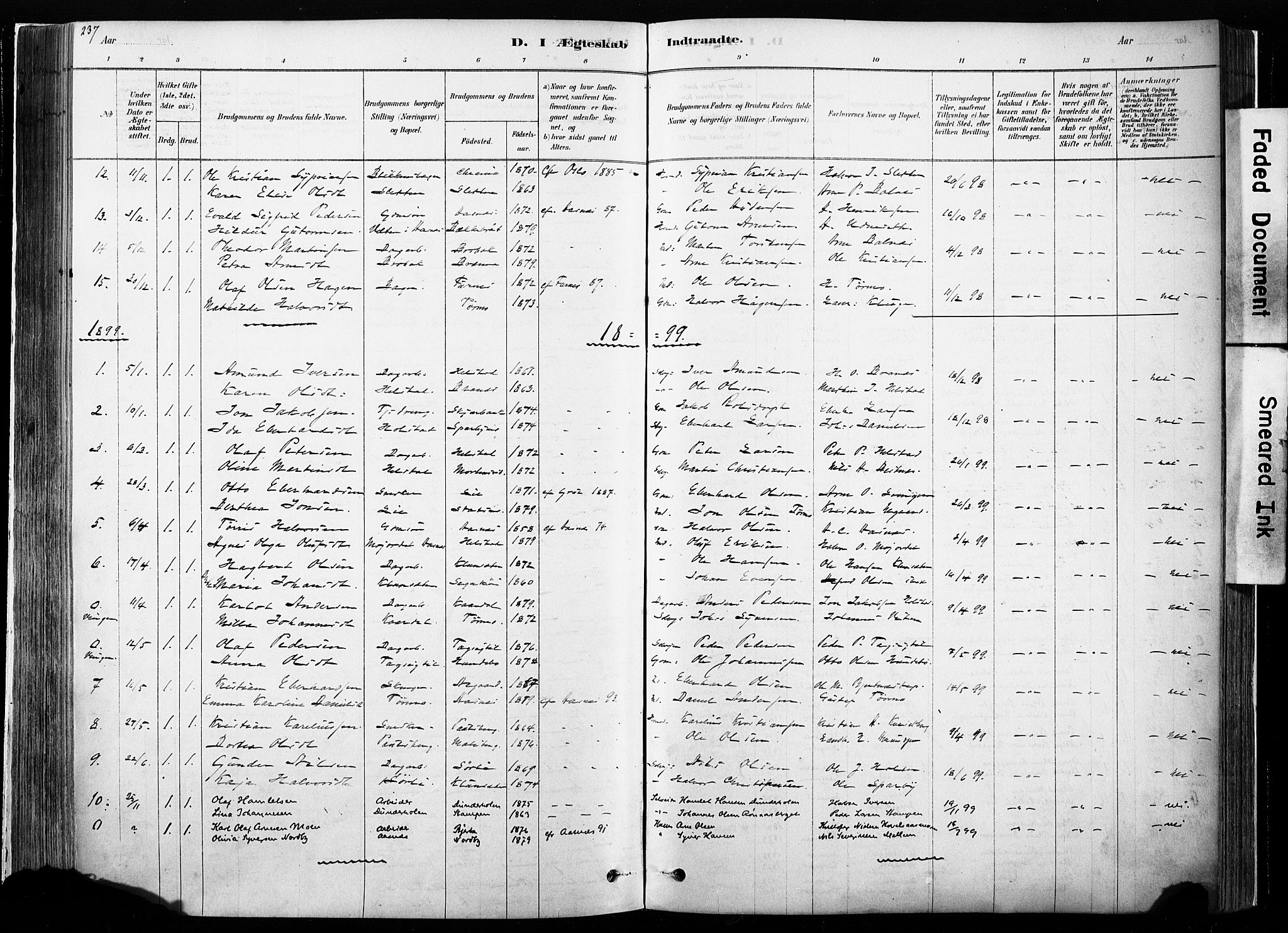 Hof prestekontor, SAH/PREST-038/H/Ha/Haa/L0010: Parish register (official) no. 10, 1878-1909, p. 237