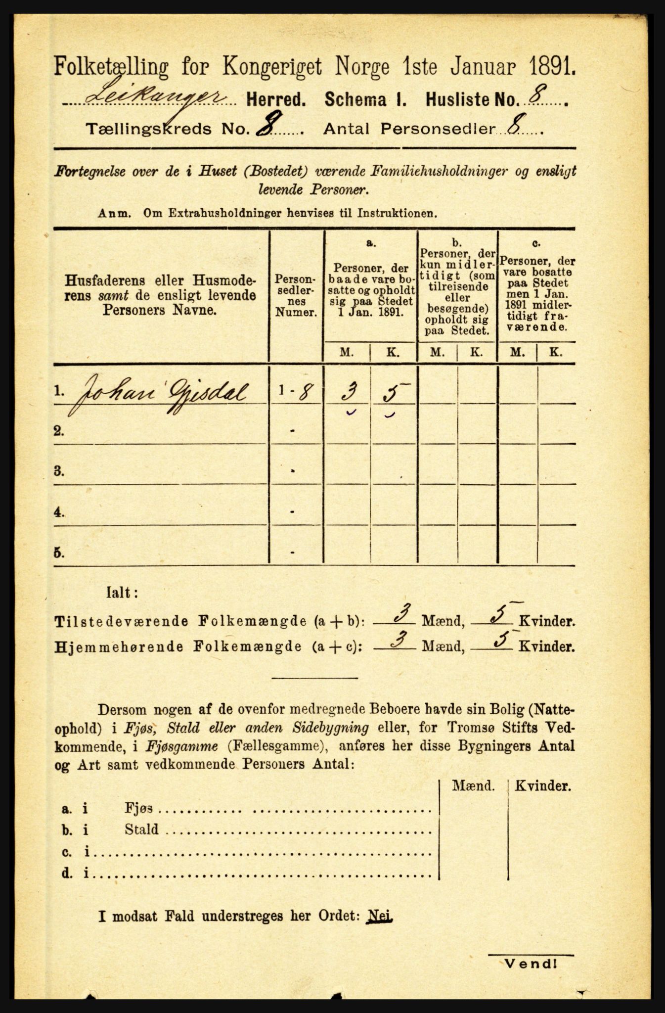 RA, 1891 census for 1419 Leikanger, 1891, p. 1567