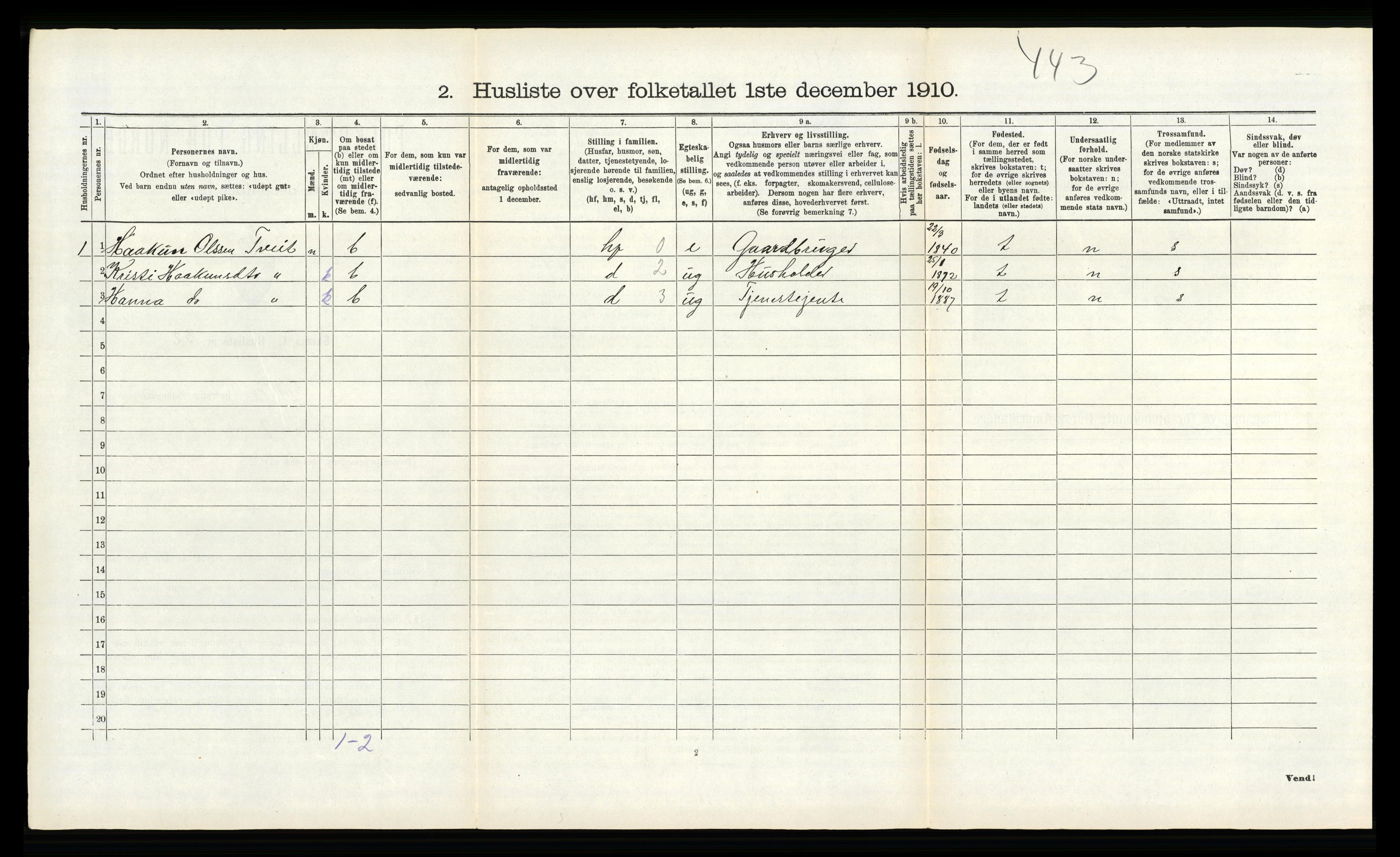 RA, 1910 census for Kvam, 1910, p. 200