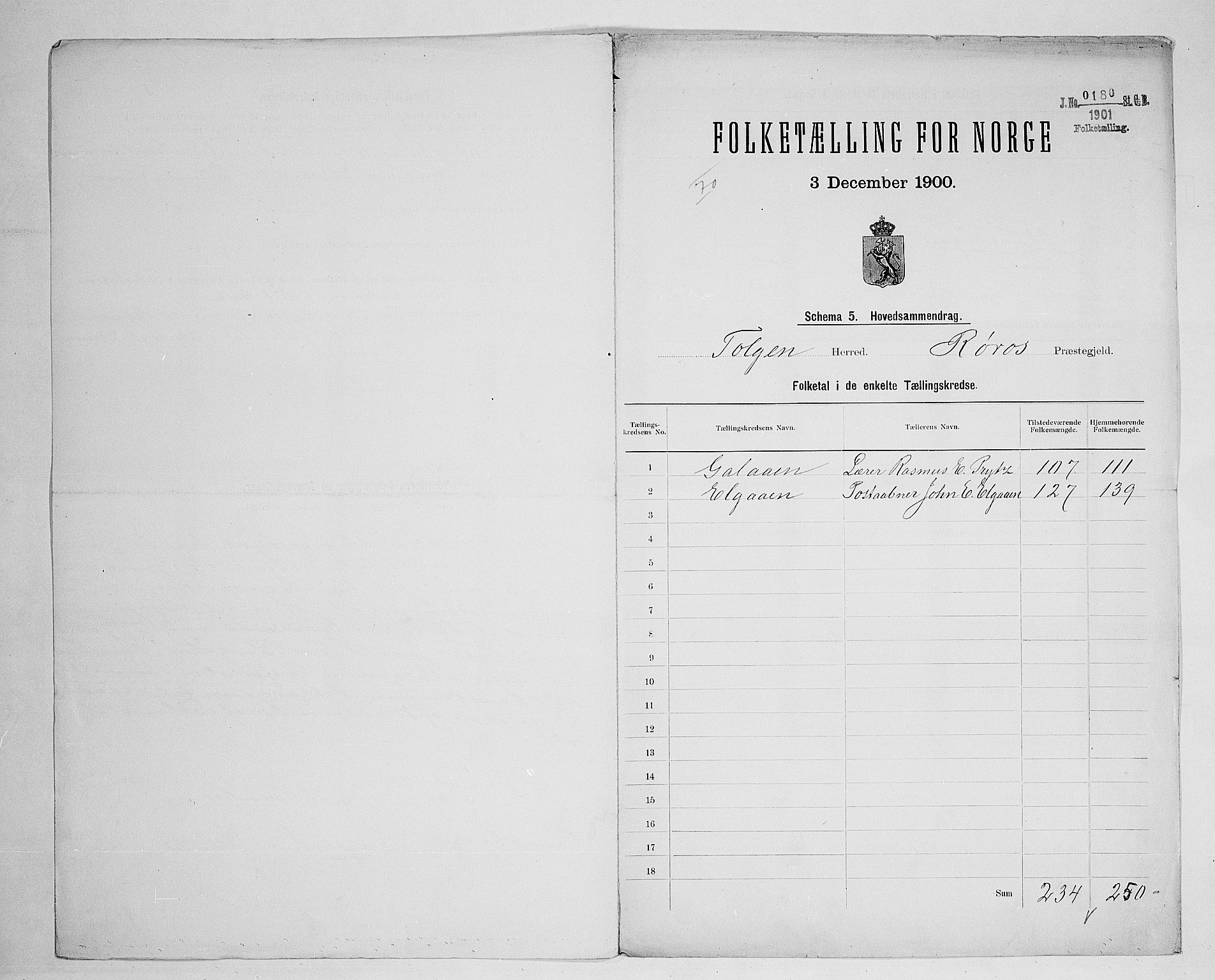 SAH, 1900 census for Tolga, 1900, p. 2