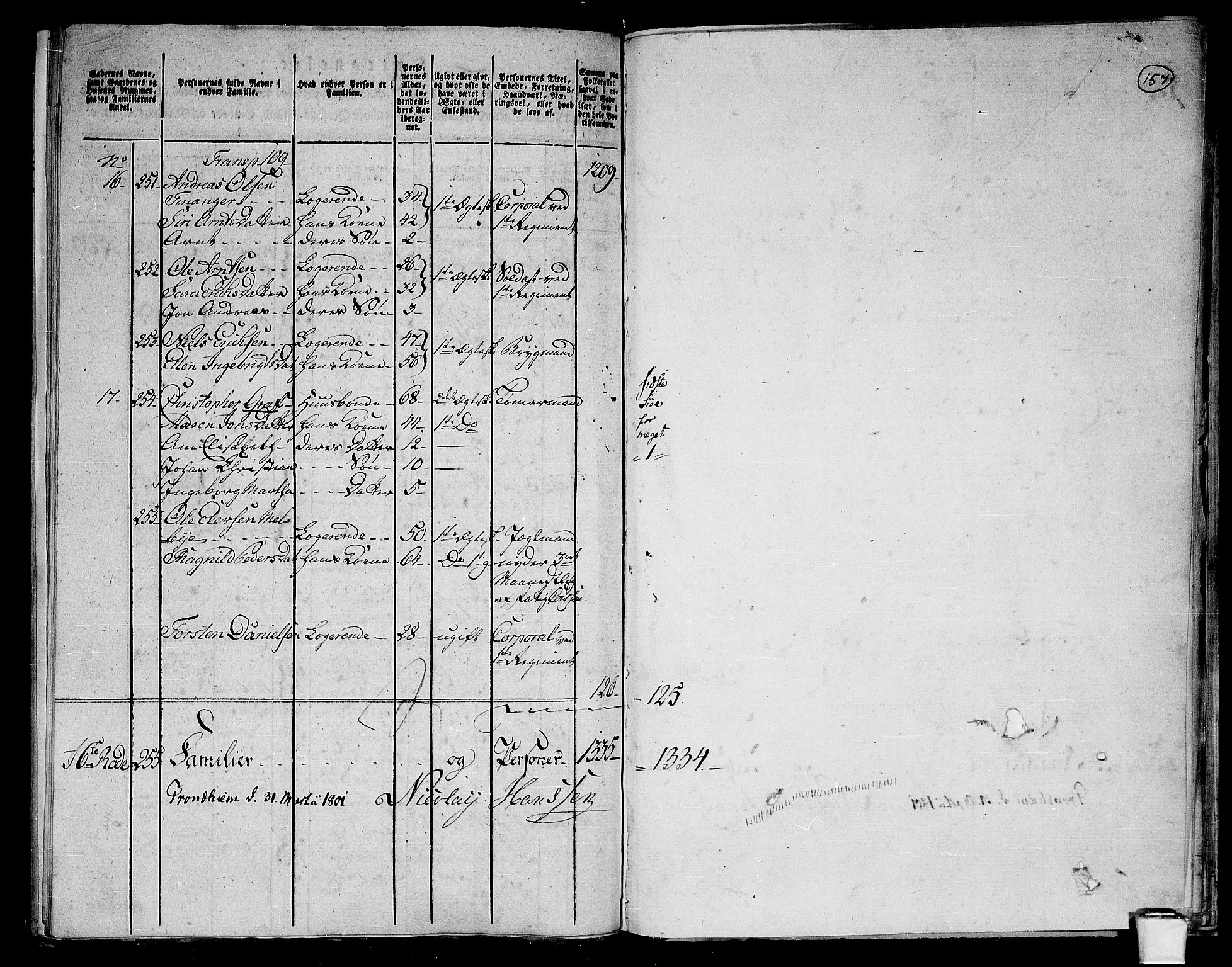 RA, 1801 census for 1601 Trondheim, 1801, p. 156b-157a