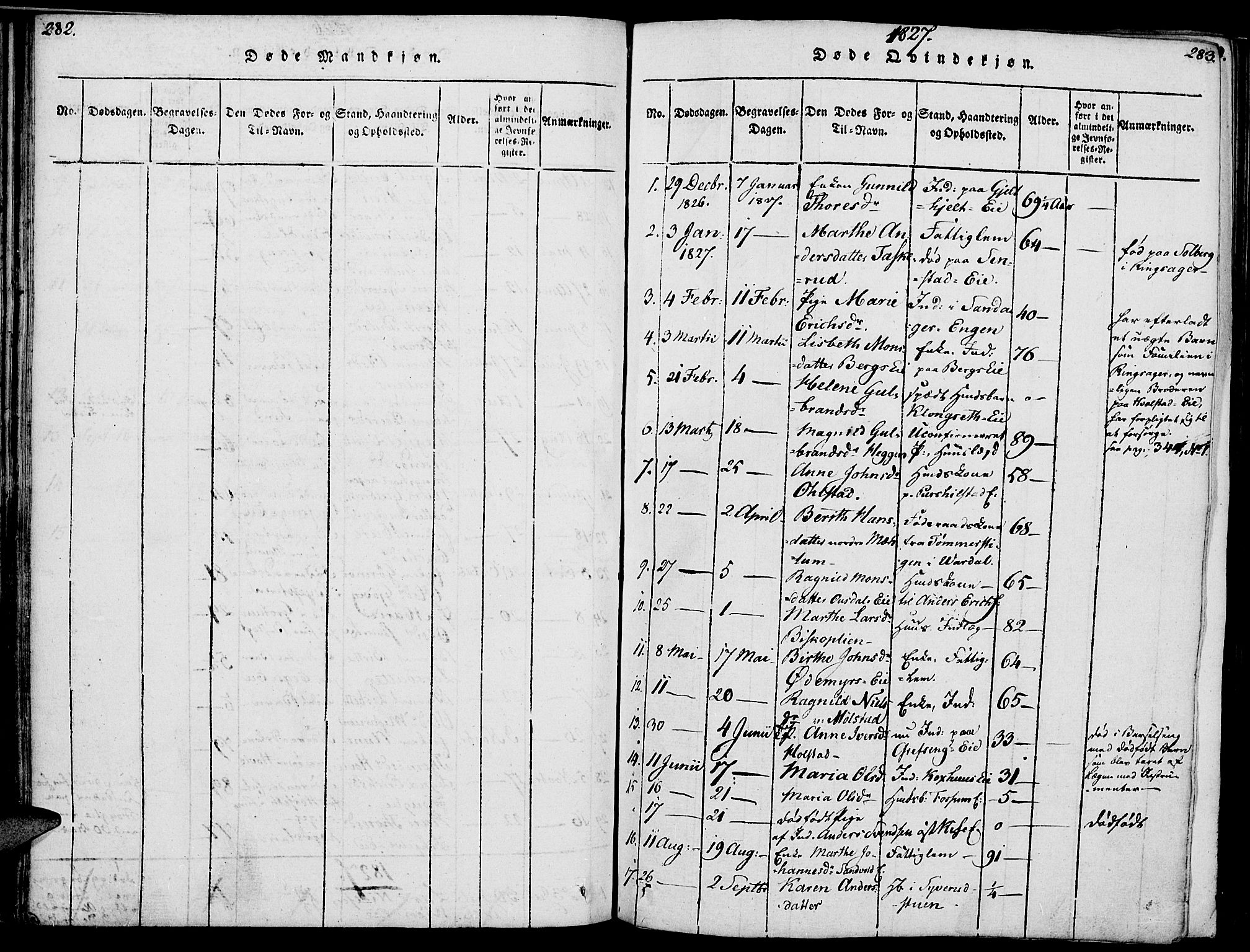 Nes prestekontor, Hedmark, AV/SAH-PREST-020/K/Ka/L0002: Parish register (official) no. 2, 1813-1827, p. 282-283