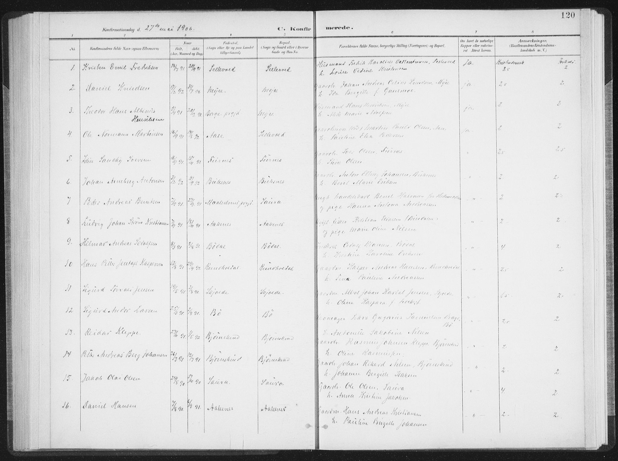 Ministerialprotokoller, klokkerbøker og fødselsregistre - Nordland, SAT/A-1459/897/L1400: Parish register (official) no. 897A07, 1897-1908, p. 120