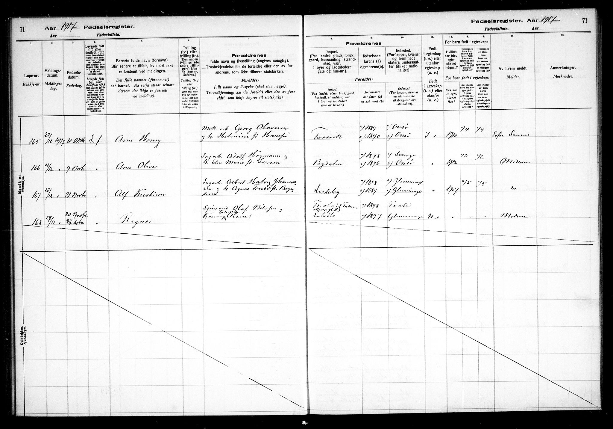 Glemmen prestekontor Kirkebøker, AV/SAO-A-10908/J/Ja/L0001: Birth register no. I 1, 1916-1922, p. 71