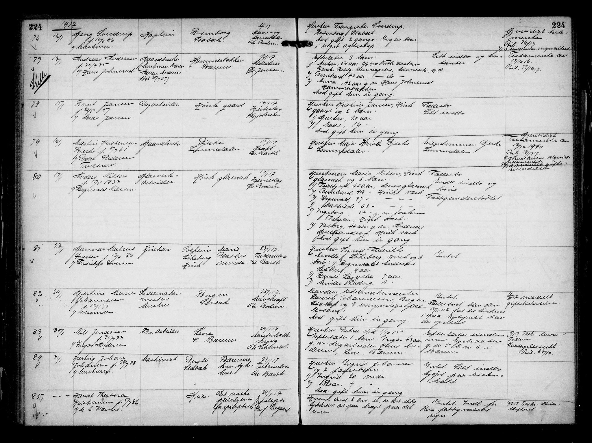 Aker kriminaldommer, skifte- og auksjonsforvalterembete, AV/SAO-A-10452/H/Hb/Hba/Hbaa/L0004: Dødsfallsprotokoll, 1914-1918, p. 224