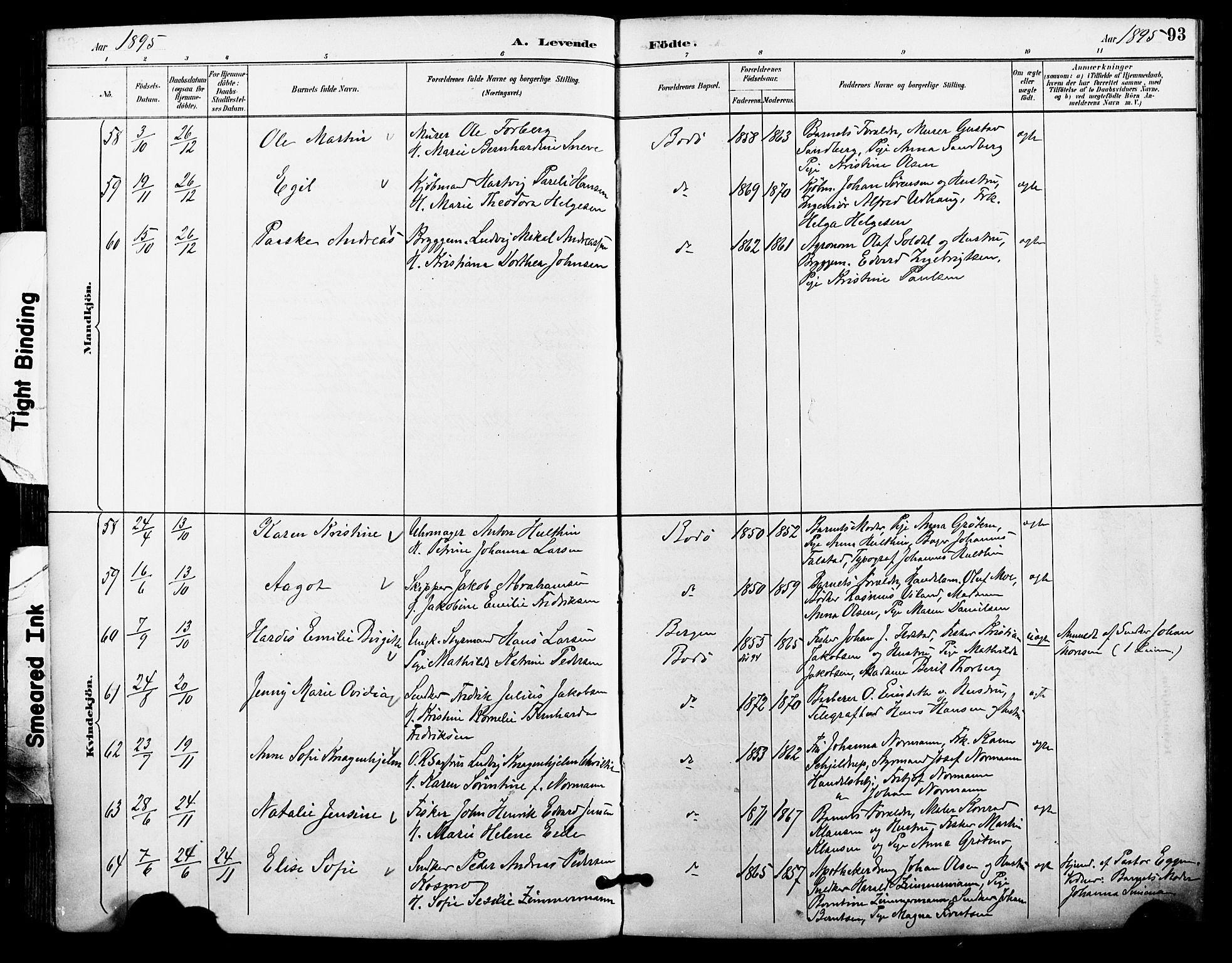 Ministerialprotokoller, klokkerbøker og fødselsregistre - Nordland, AV/SAT-A-1459/801/L0010: Parish register (official) no. 801A10, 1888-1899, p. 93