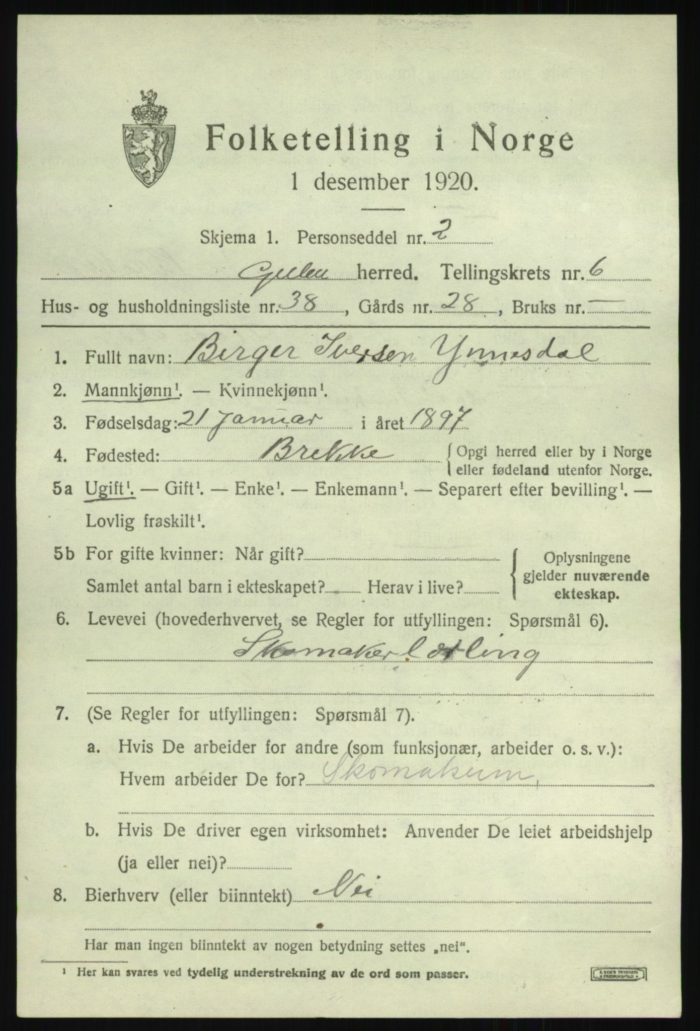 SAB, 1920 census for Gulen, 1920, p. 2989