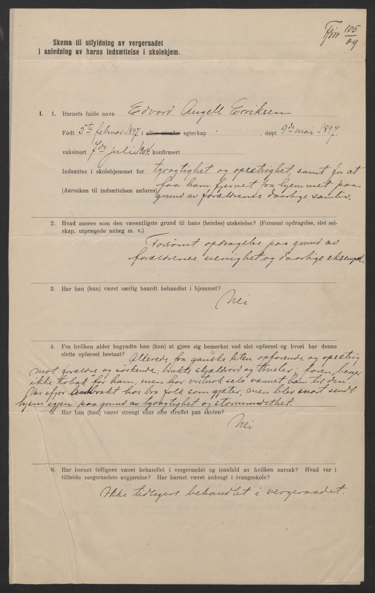 Falstad skolehjem, AV/RA-S-1676/E/Eb/L0009: Elevmapper løpenr. 189-209, 1909-1916, p. 209