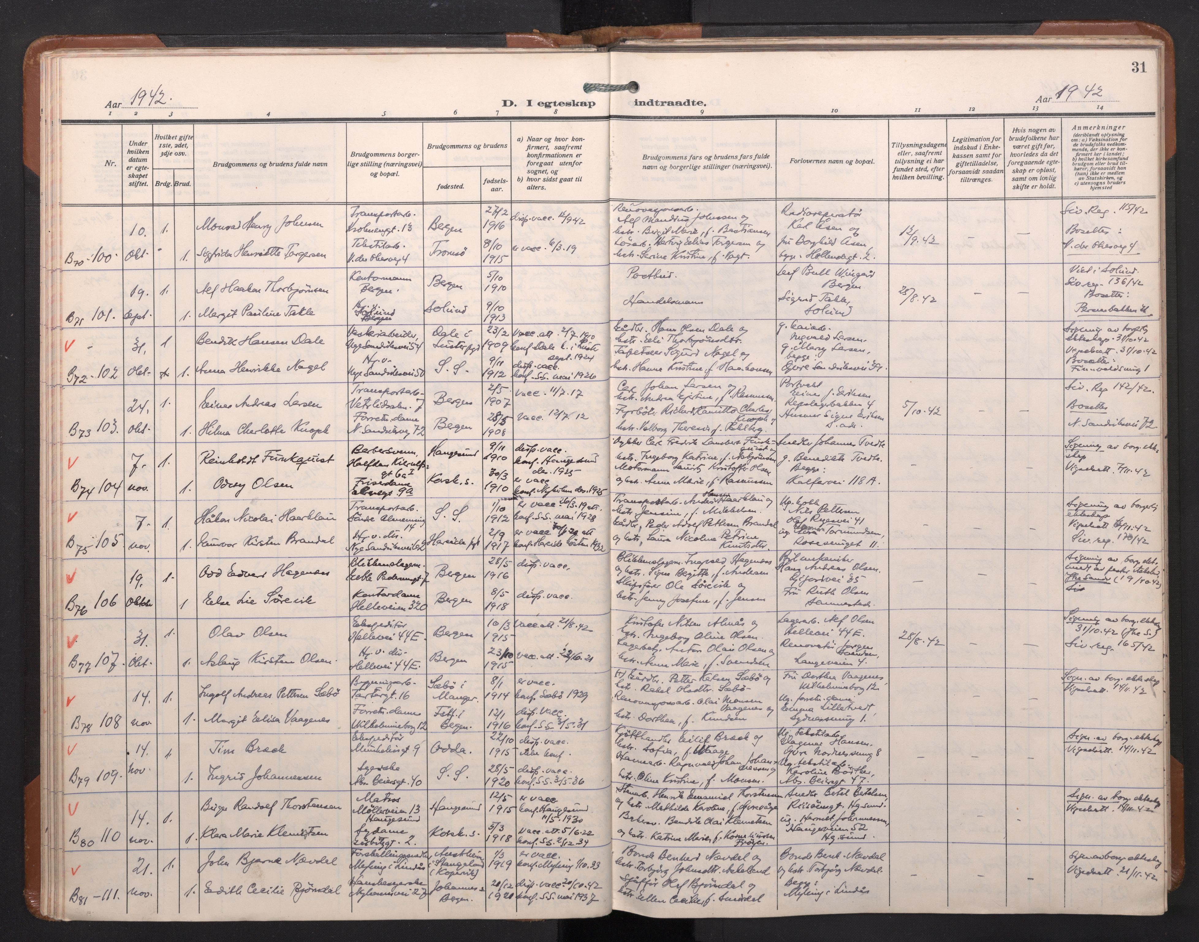 Sandviken Sokneprestembete, AV/SAB-A-77601/H/Ha/L0017: Parish register (official) no. D 4, 1940-1954, p. 31