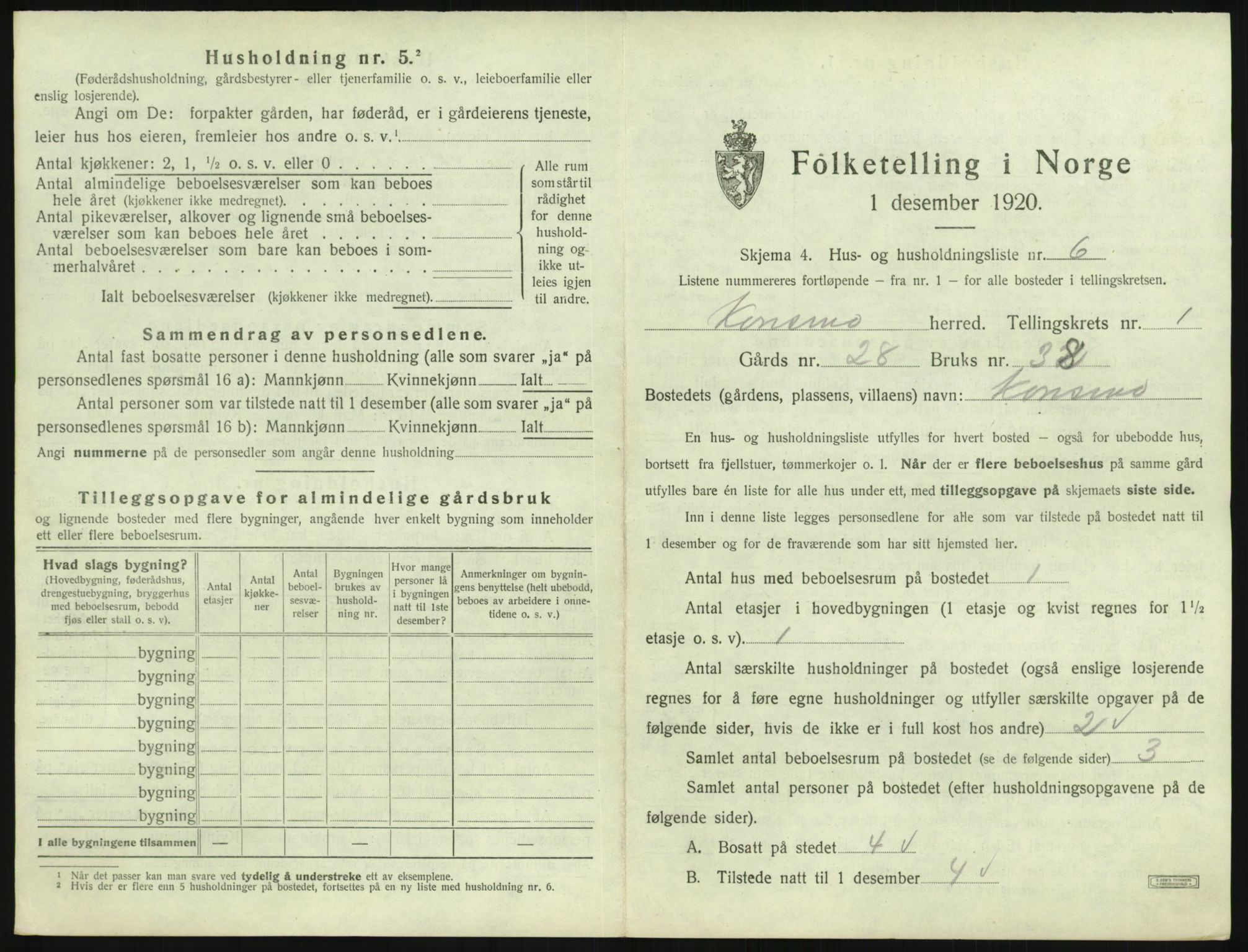 SAK, 1920 census for Konsmo, 1920, p. 44