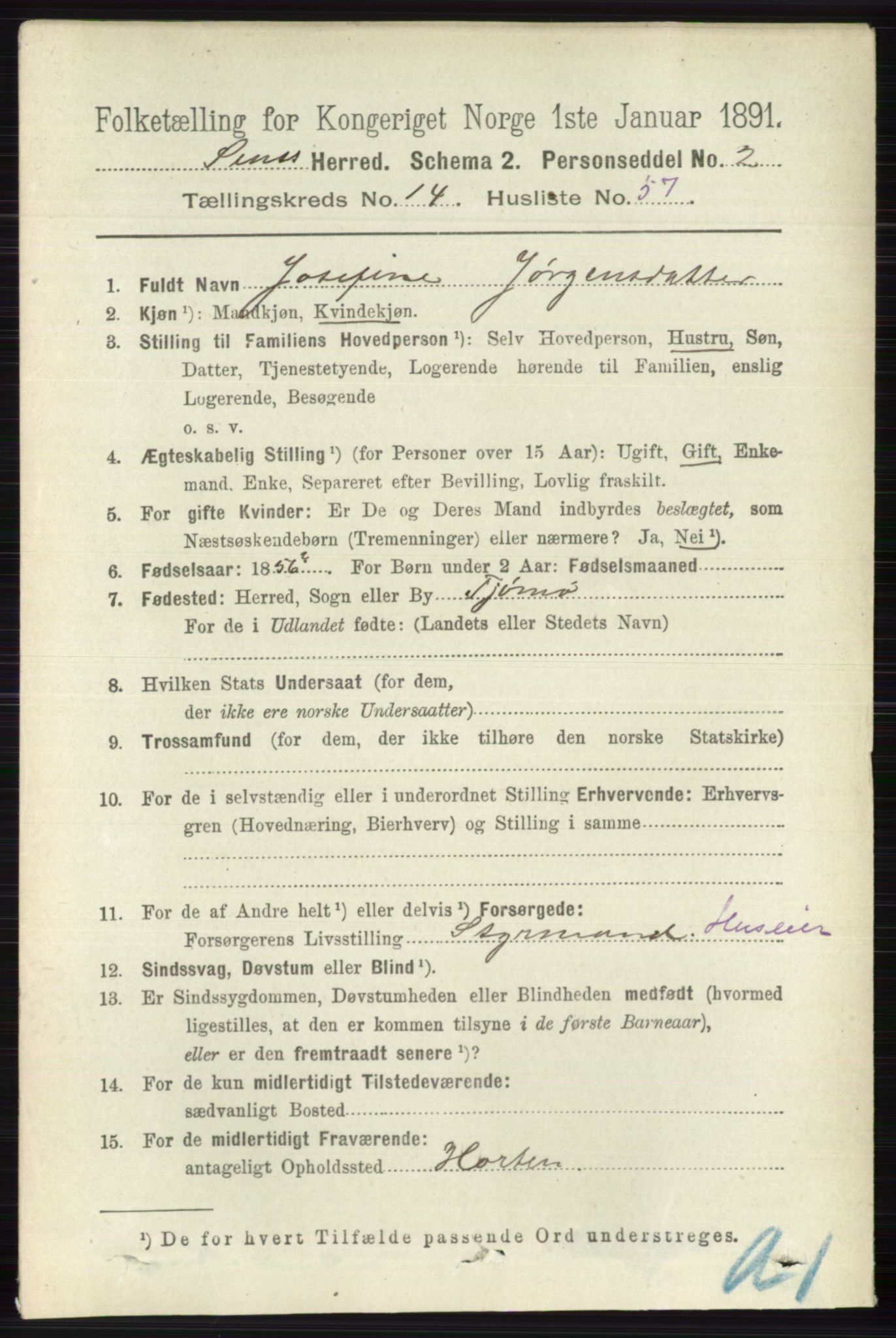 RA, 1891 census for 0721 Sem, 1891, p. 7398