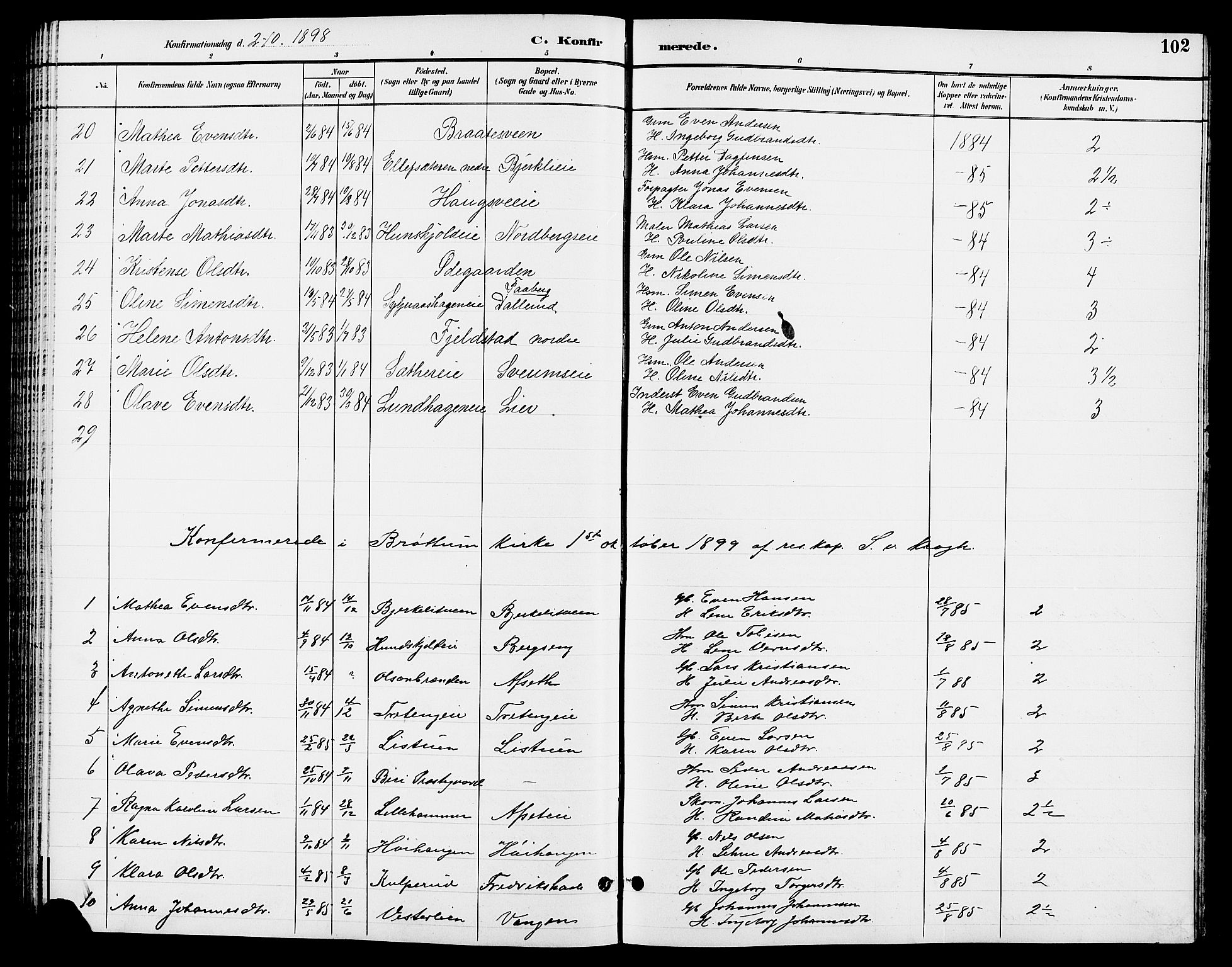 Ringsaker prestekontor, SAH/PREST-014/L/La/L0013: Parish register (copy) no. 13, 1891-1904, p. 102