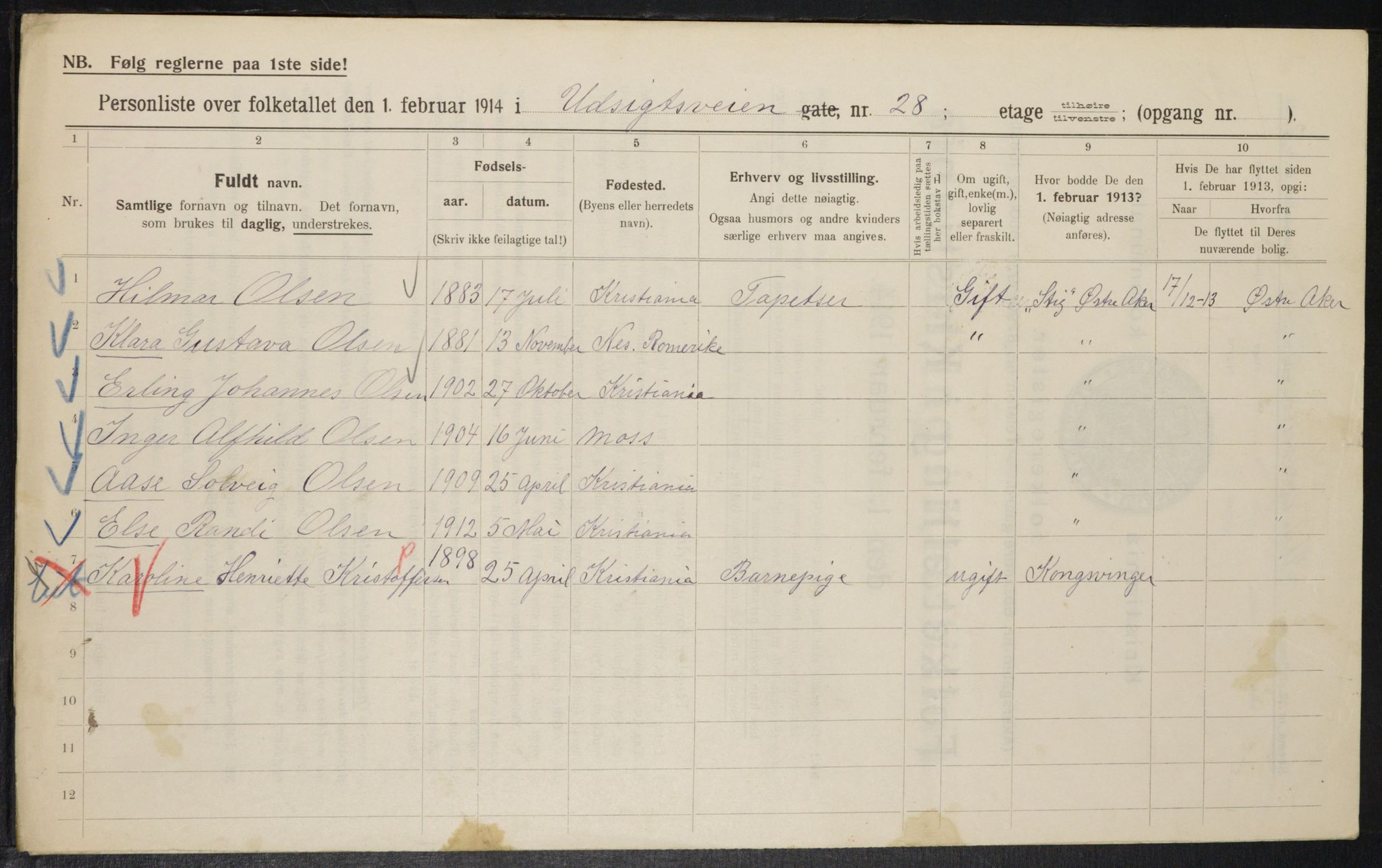 OBA, Municipal Census 1914 for Kristiania, 1914, p. 122399