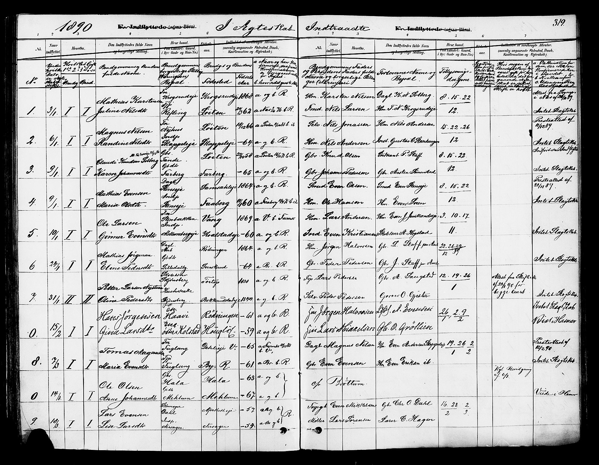 Ringsaker prestekontor, SAH/PREST-014/K/Ka/L0012: Parish register (official) no. 12, 1879-1890, p. 319