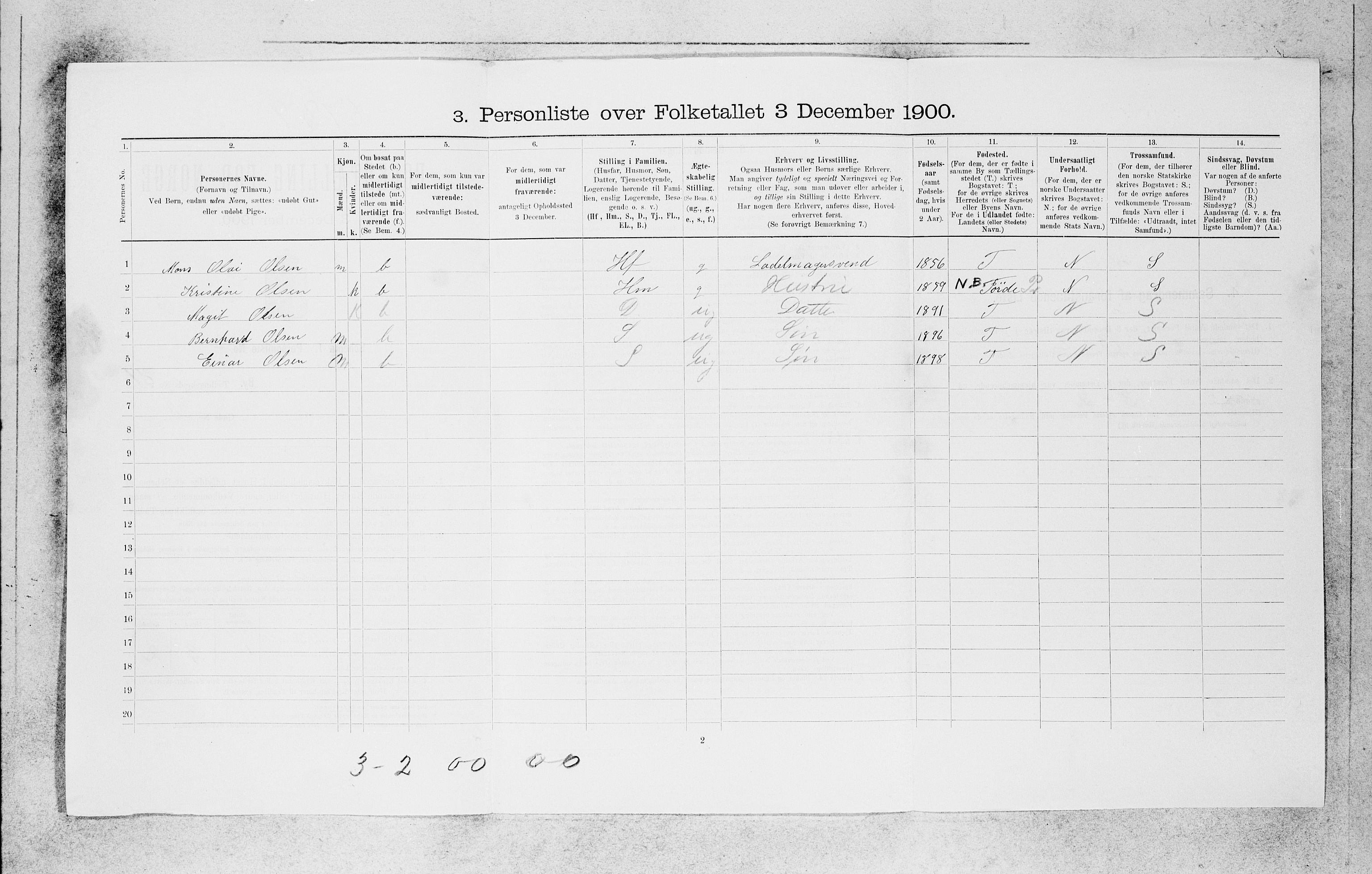 SAB, 1900 census for Bergen, 1900, p. 17940