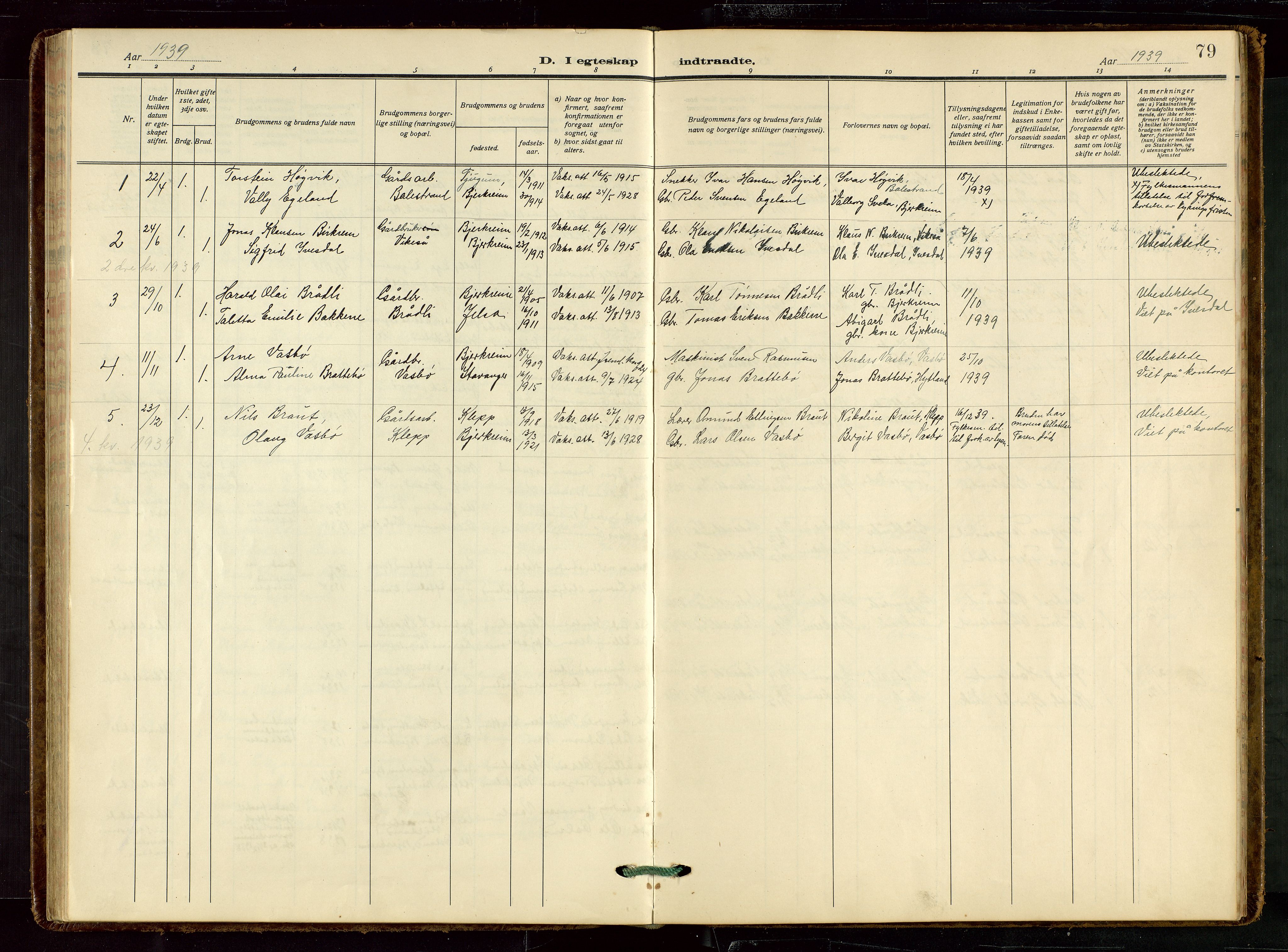 Helleland sokneprestkontor, AV/SAST-A-101810: Parish register (copy) no. B 7, 1923-1945, p. 79