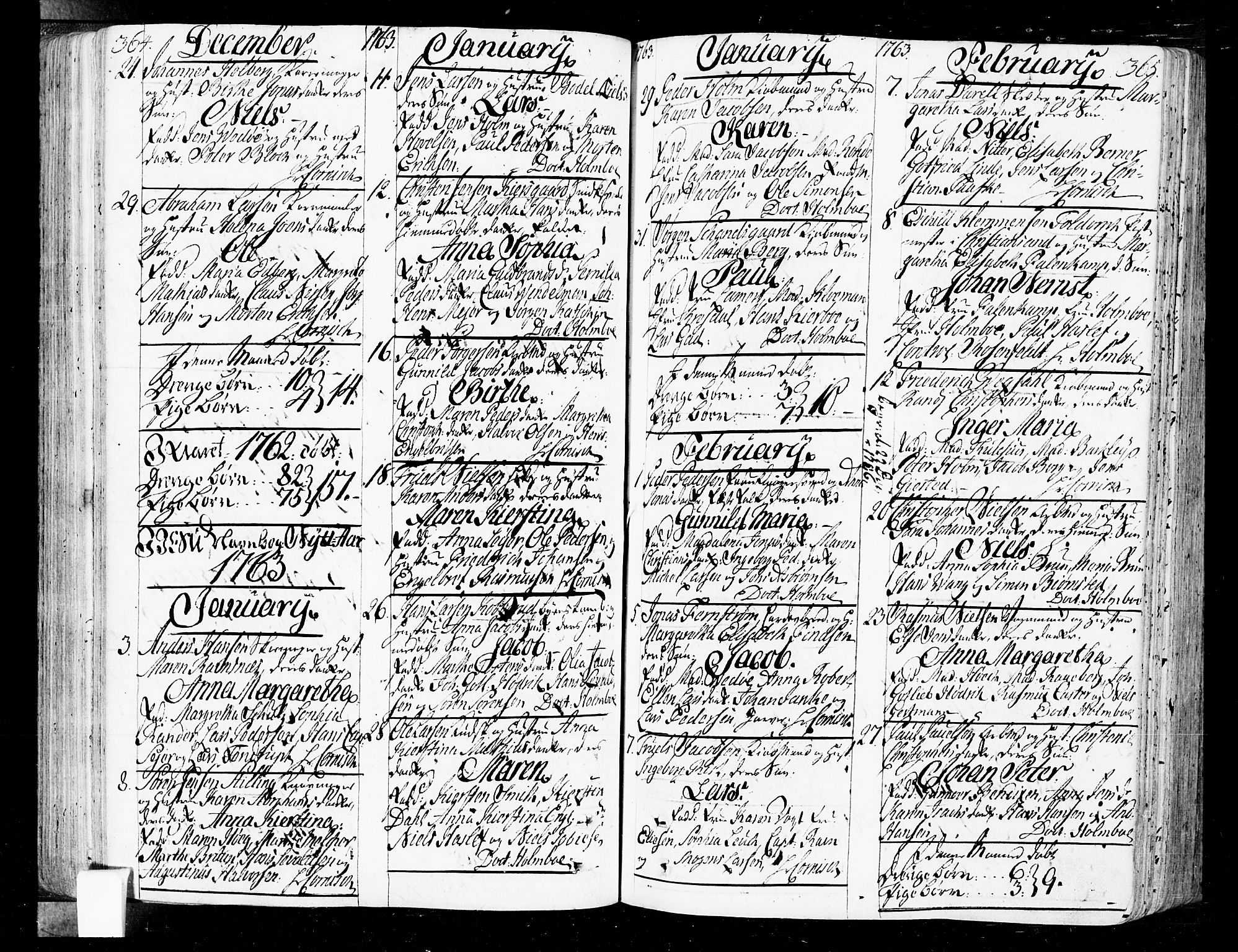 Oslo domkirke Kirkebøker, SAO/A-10752/F/Fa/L0004: Parish register (official) no. 4, 1743-1786, p. 364-365